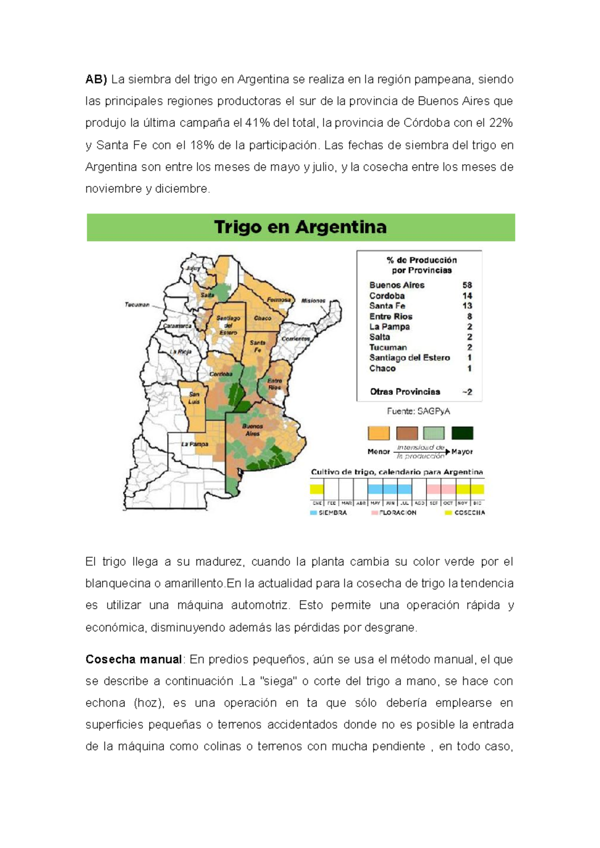Trabajo practico sobre el trigo - AB) La siembra del trigo en Argentina ...