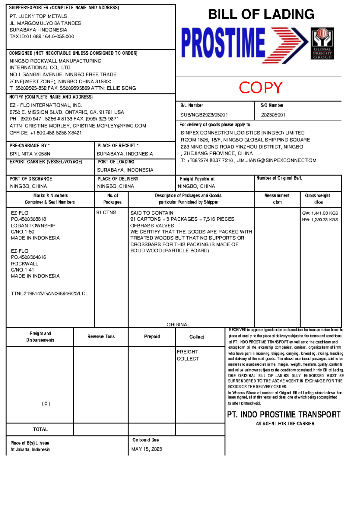 NGB202305001 DB01 fix - AWWDFA - RECEIVED in apparent good order and ...