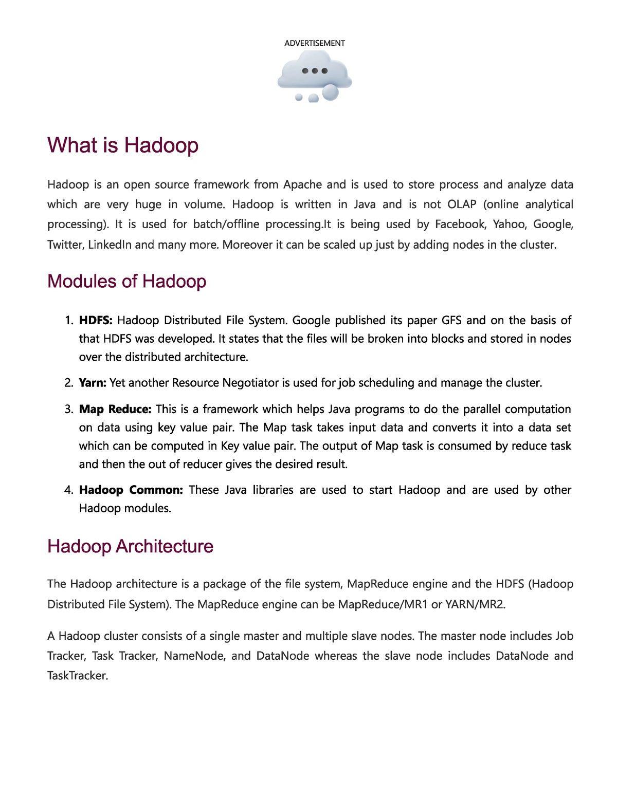 Hadoop - Free Important Notes - B.tech - Studocu