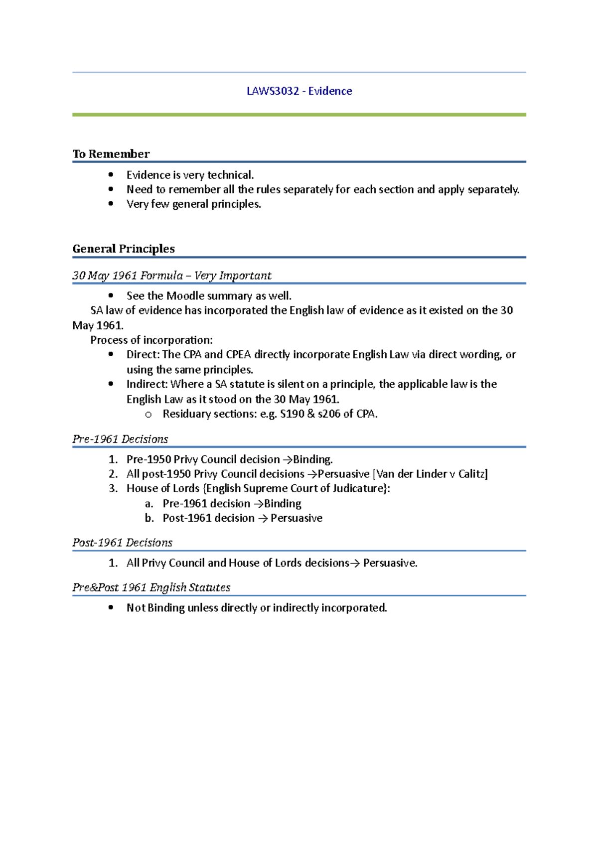 Evidence 2 - LAWS3032 - Evidence To Remember Evidence is very technical ...