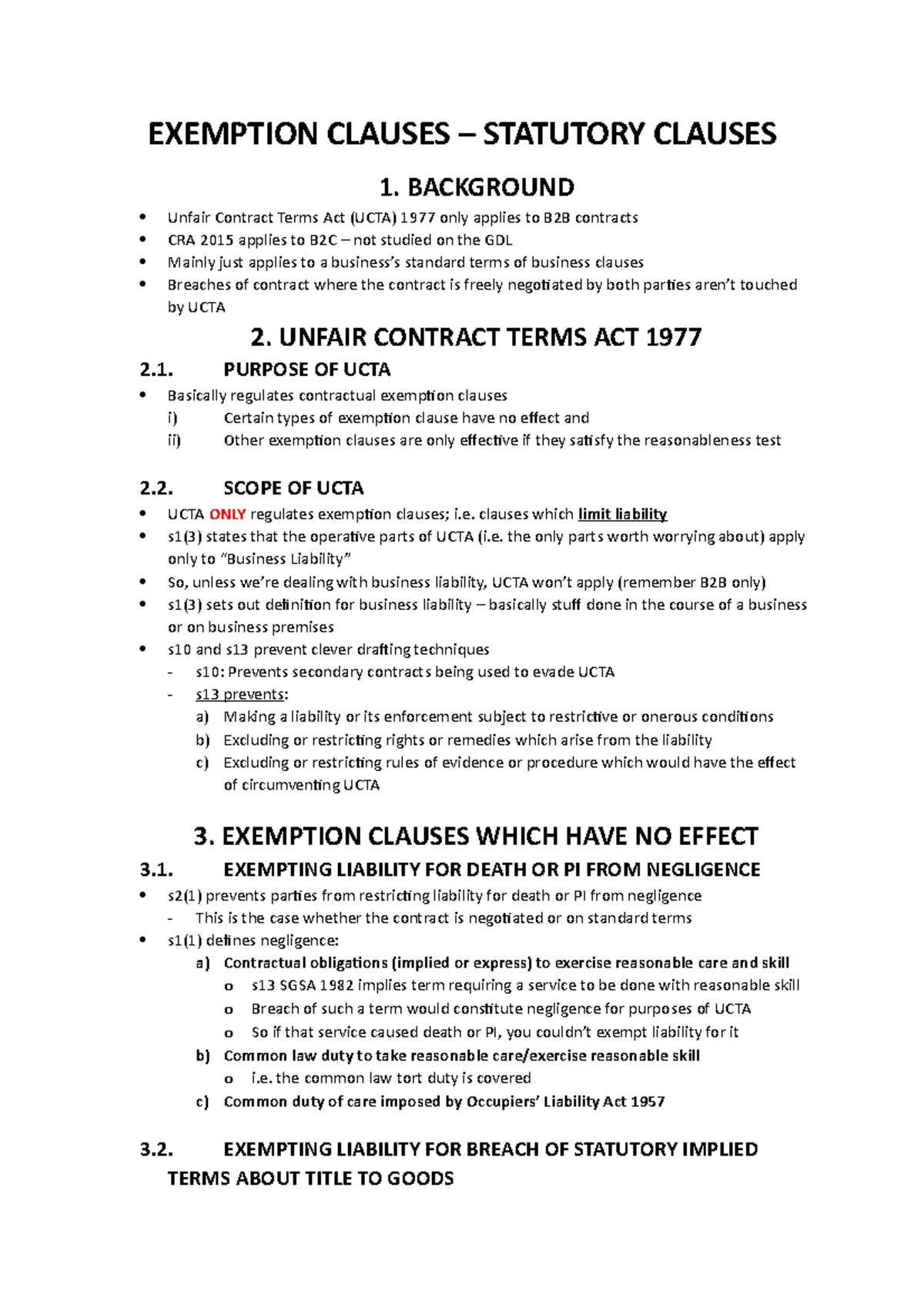 12. Exemption Clauses II Statutory Control EXEMPTION CLAUSES