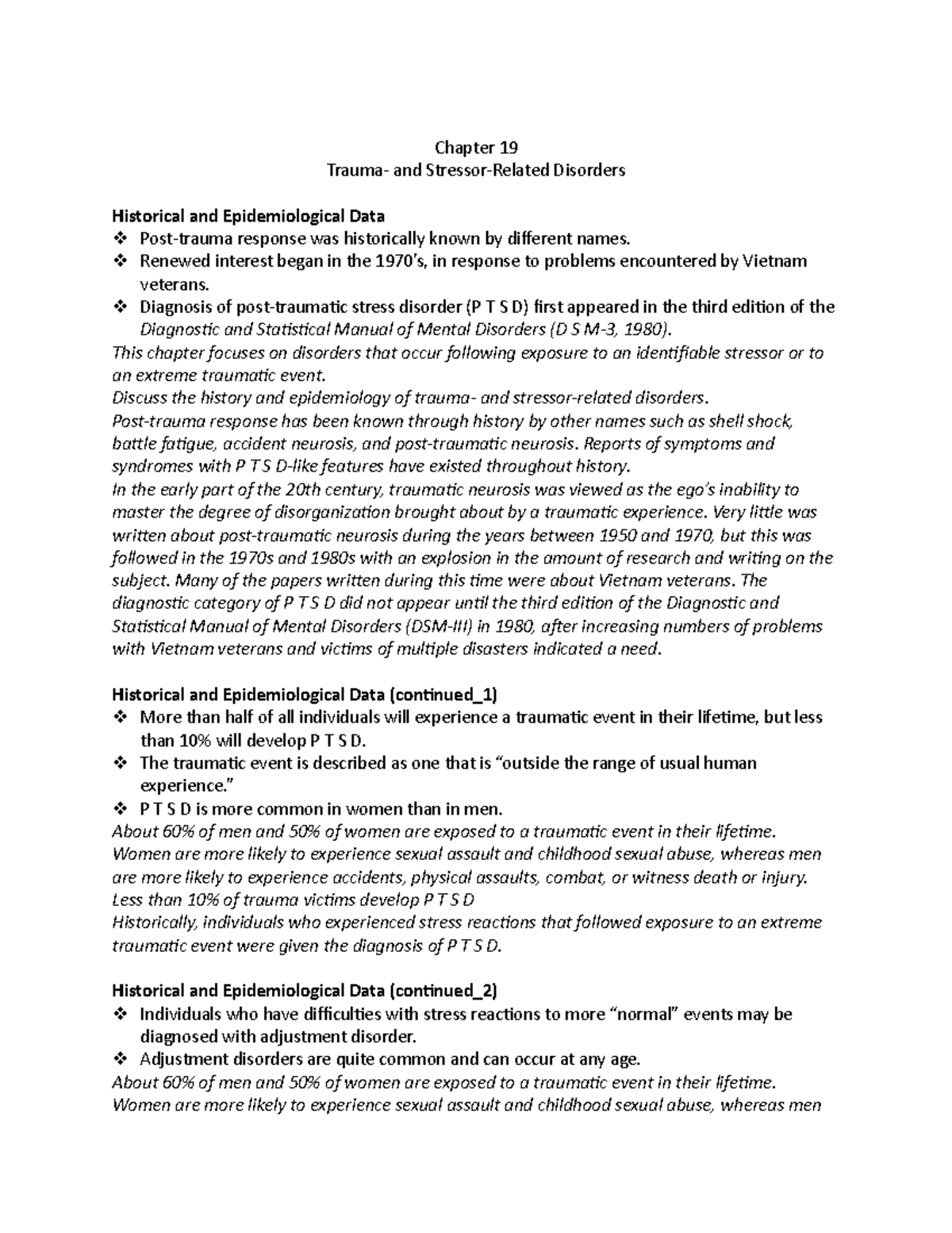 Chapter 19. PTSD - ch 19 - Chapter 19 Trauma- and Stressor-Related ...