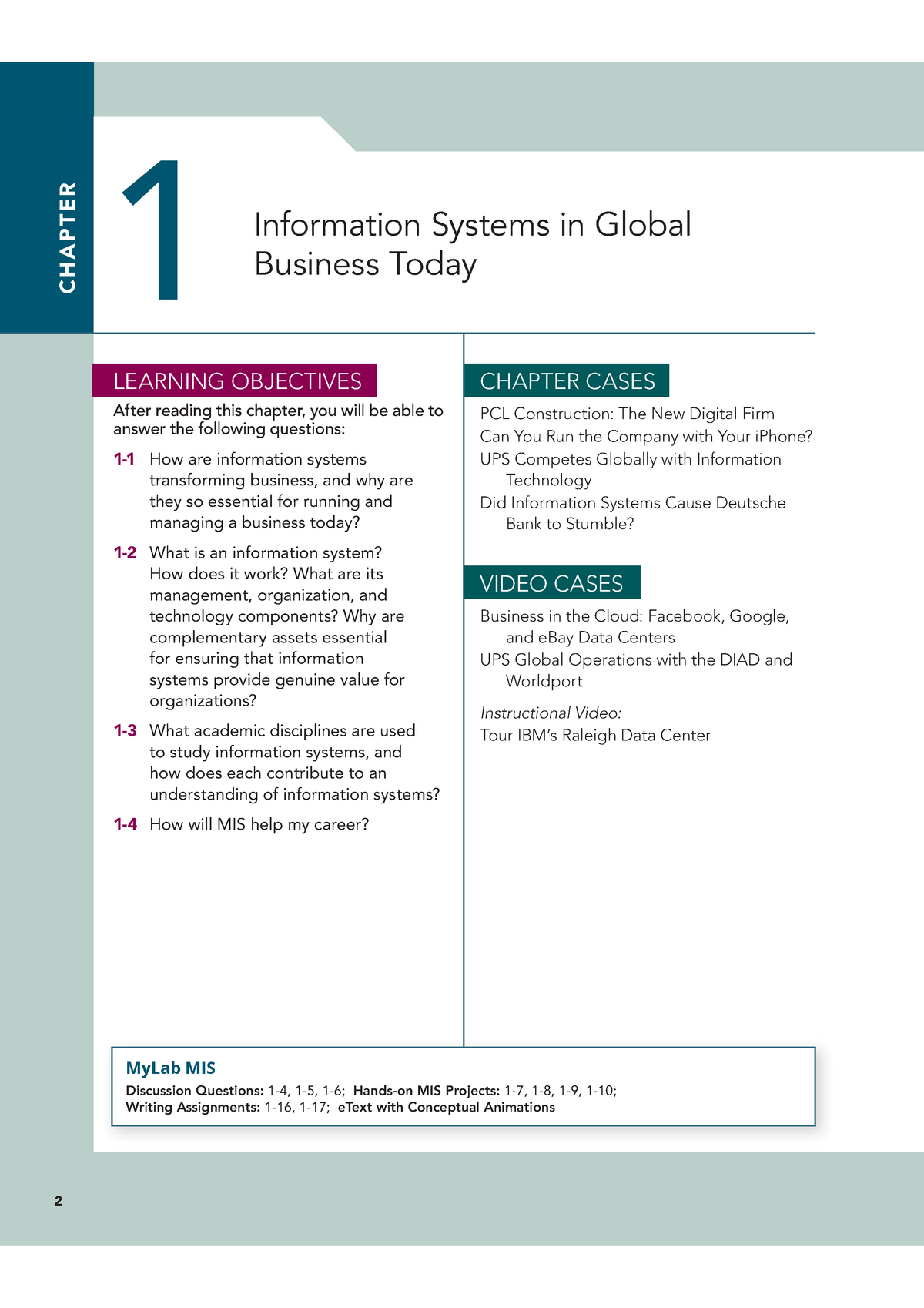 Chapter 01 - Information Systems In Global Business Today - 2 MyLab MIS ...