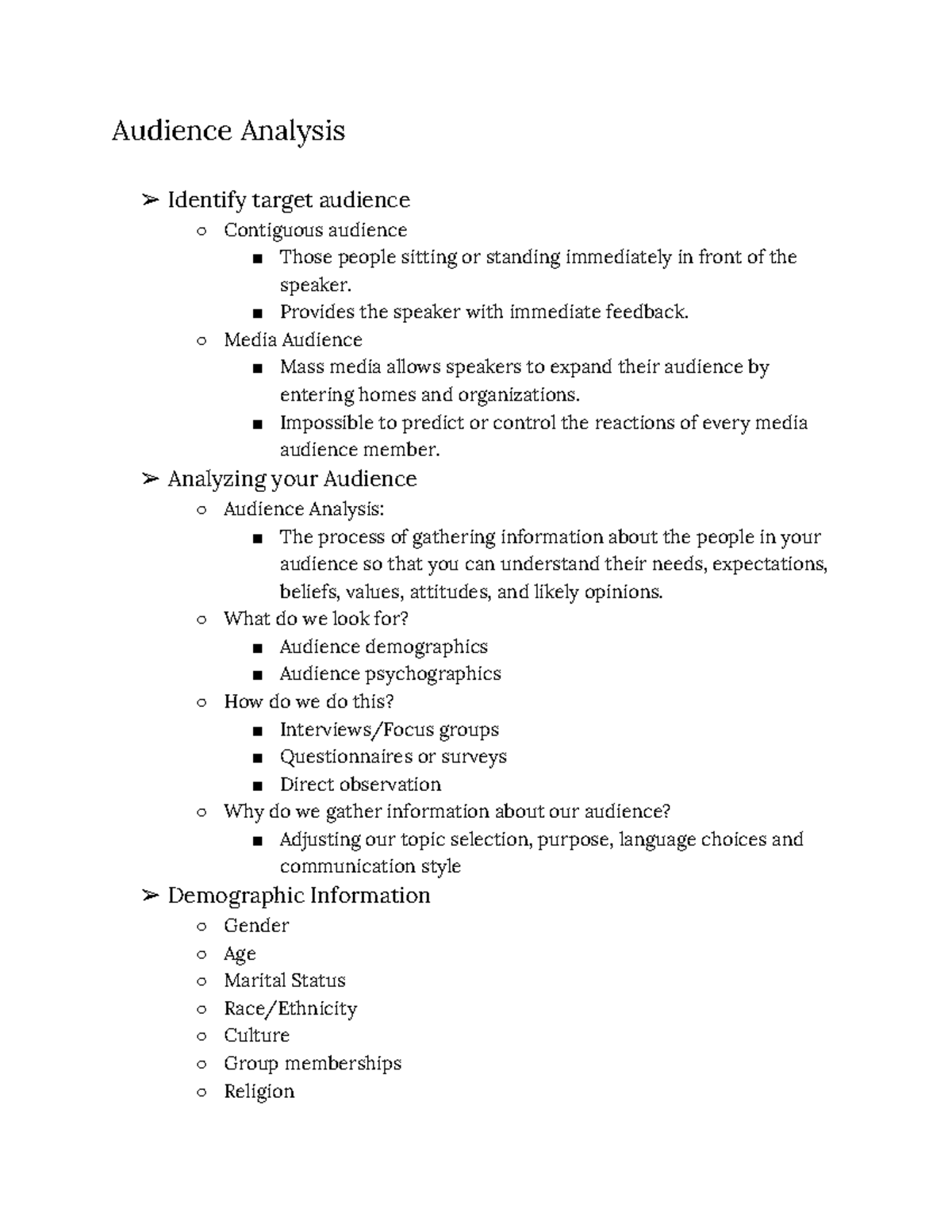 Public Speaking ch. 5 - Audience Analysis Identify target audience ...