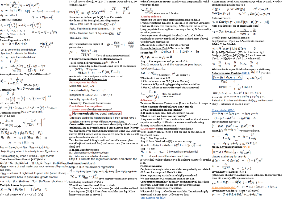 Cheat sheet - Summary Financial Econometrics - Test for Normality ...