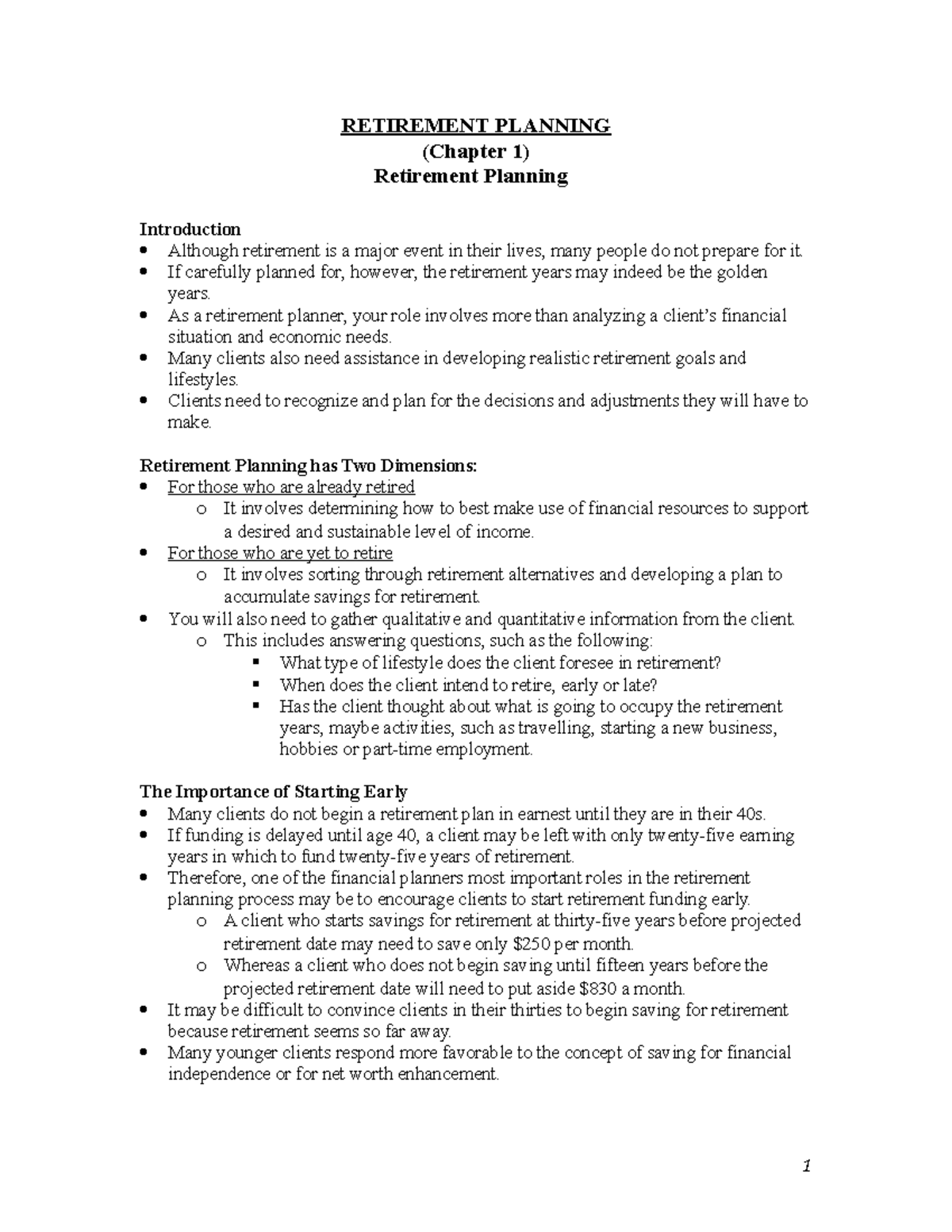 Retirement Planning Ch 1 (Humber) - RETIREMENT PLANNING (Chapter 1 ...
