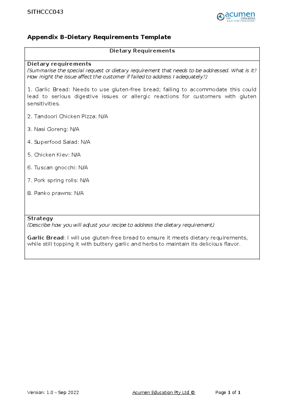 44 - Sithccc 043 - Appendix B - SITHCCC Appendix B–Dietary Requirements ...