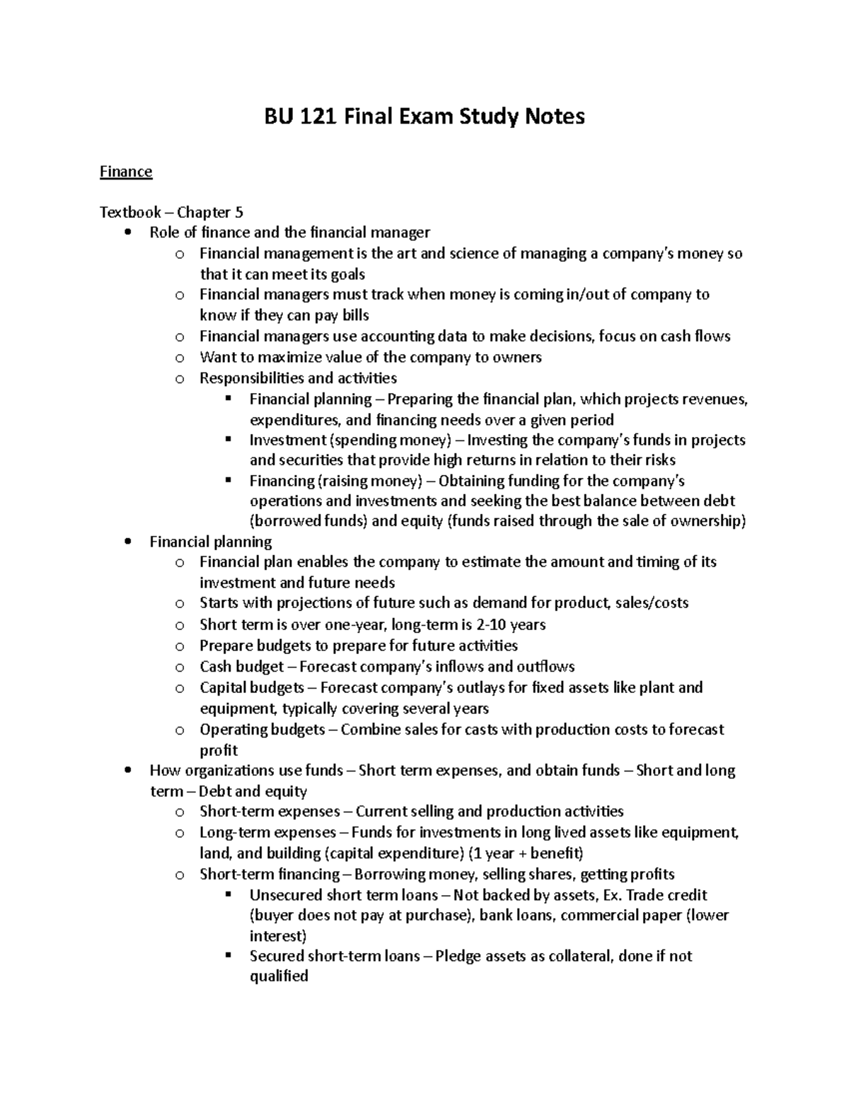 BU 121 Final Exam Study Notes Froshies - BU 121 Final Exam Study Notes ...