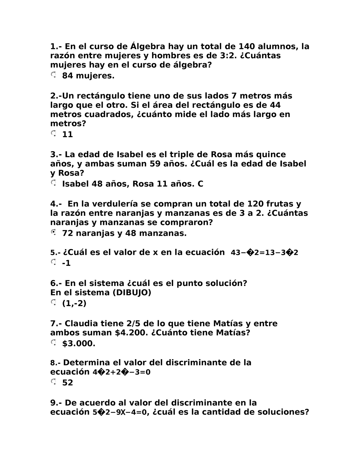 Algebra Respuesta Segunda Prueba-1 - 1.- En El Curso De Álgebra Hay Un ...