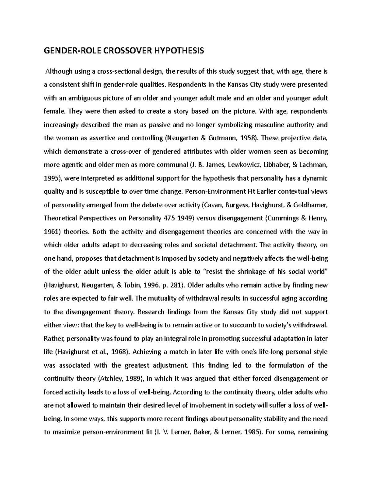 GenderROLE Crossover Hypothesis GENDERROLE CROSSOVER HYPOTHESIS Although using a cross