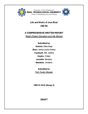 Group 3 GE09 Written Report - Republic of the Philippines RIZAL ...