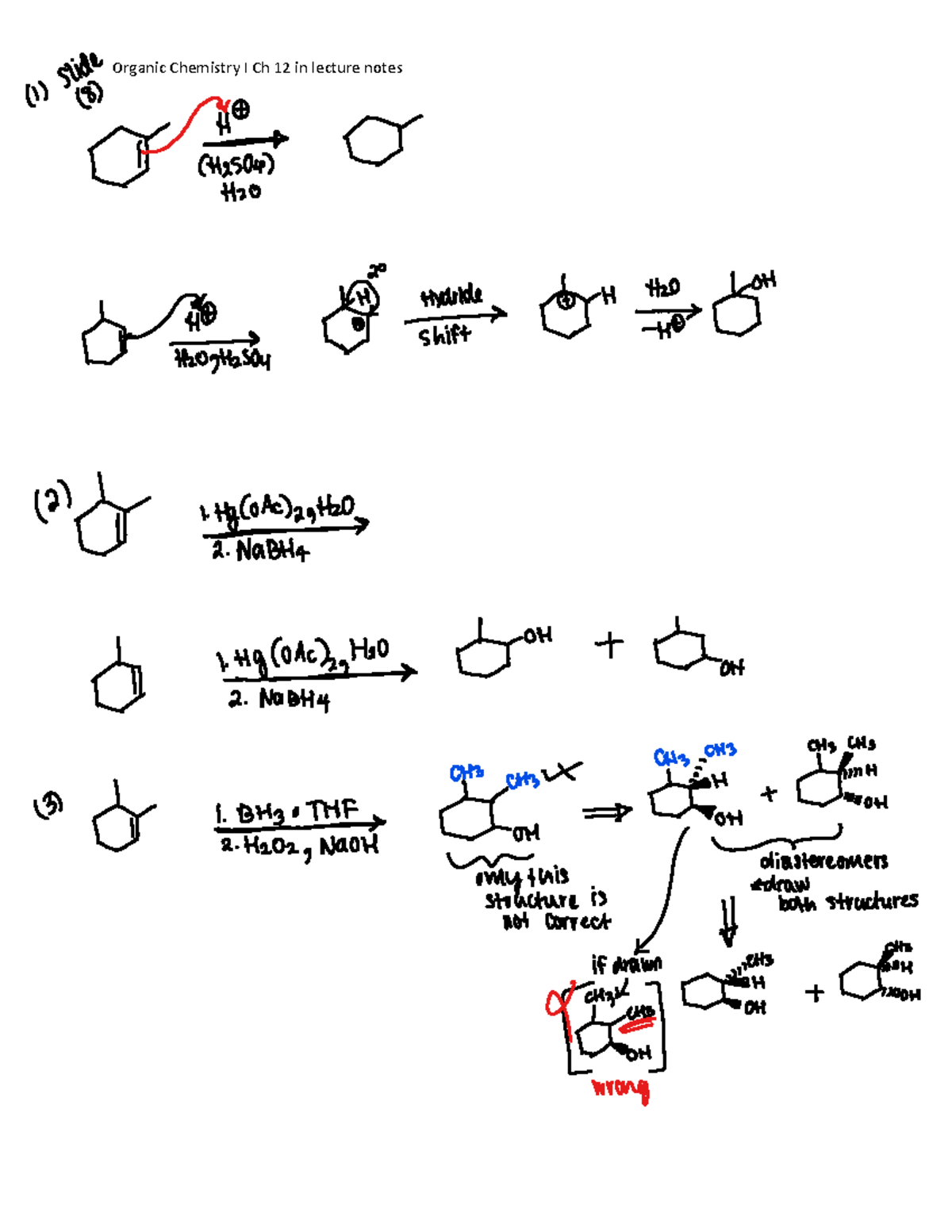Ch 12 in lecture notes - Hg(OAc)2, H2O 2. NaBH4 OH 1. Hg (OAc)2, H2O OH ...