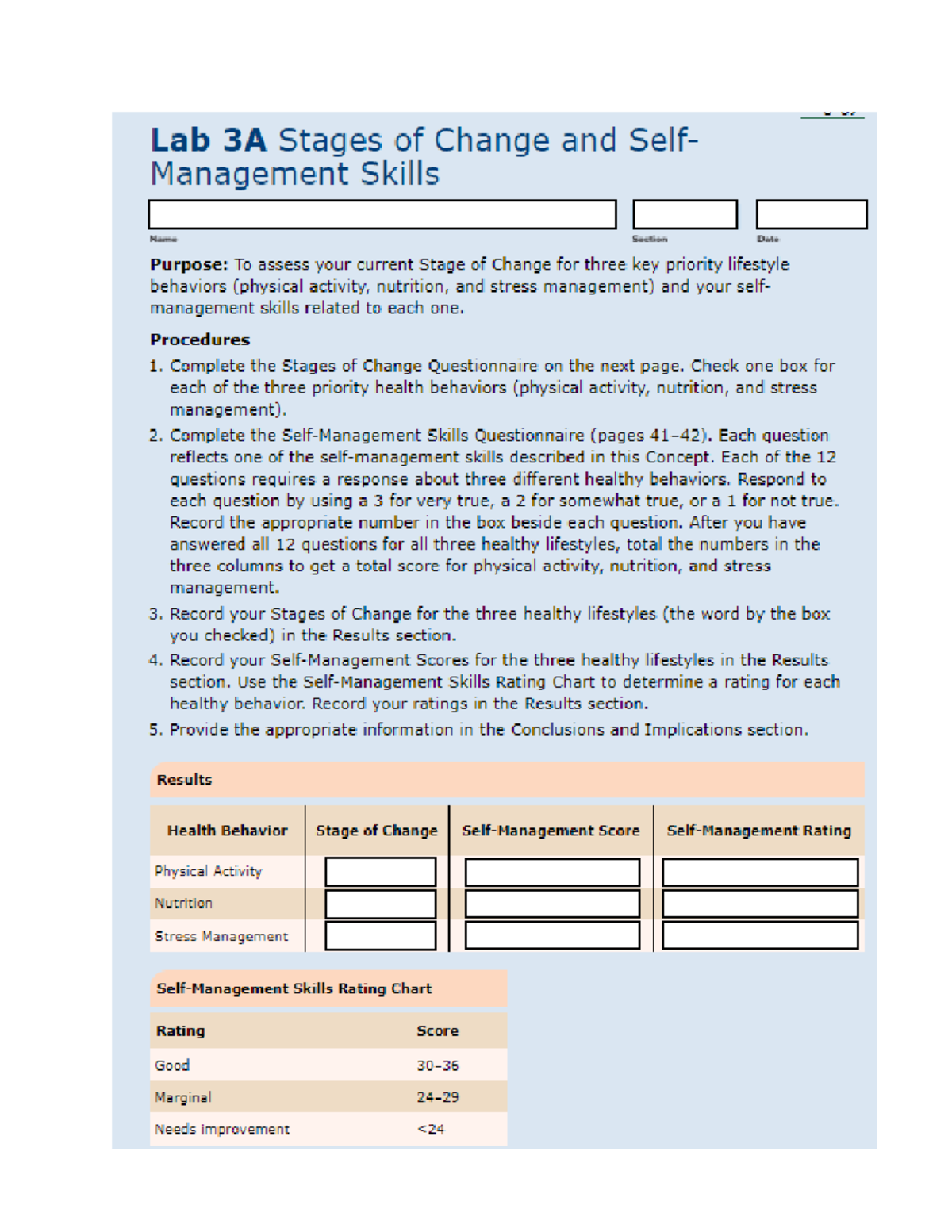 LAB 3A - Assignment - Lab 3A Stages of Change and Management Skills ...