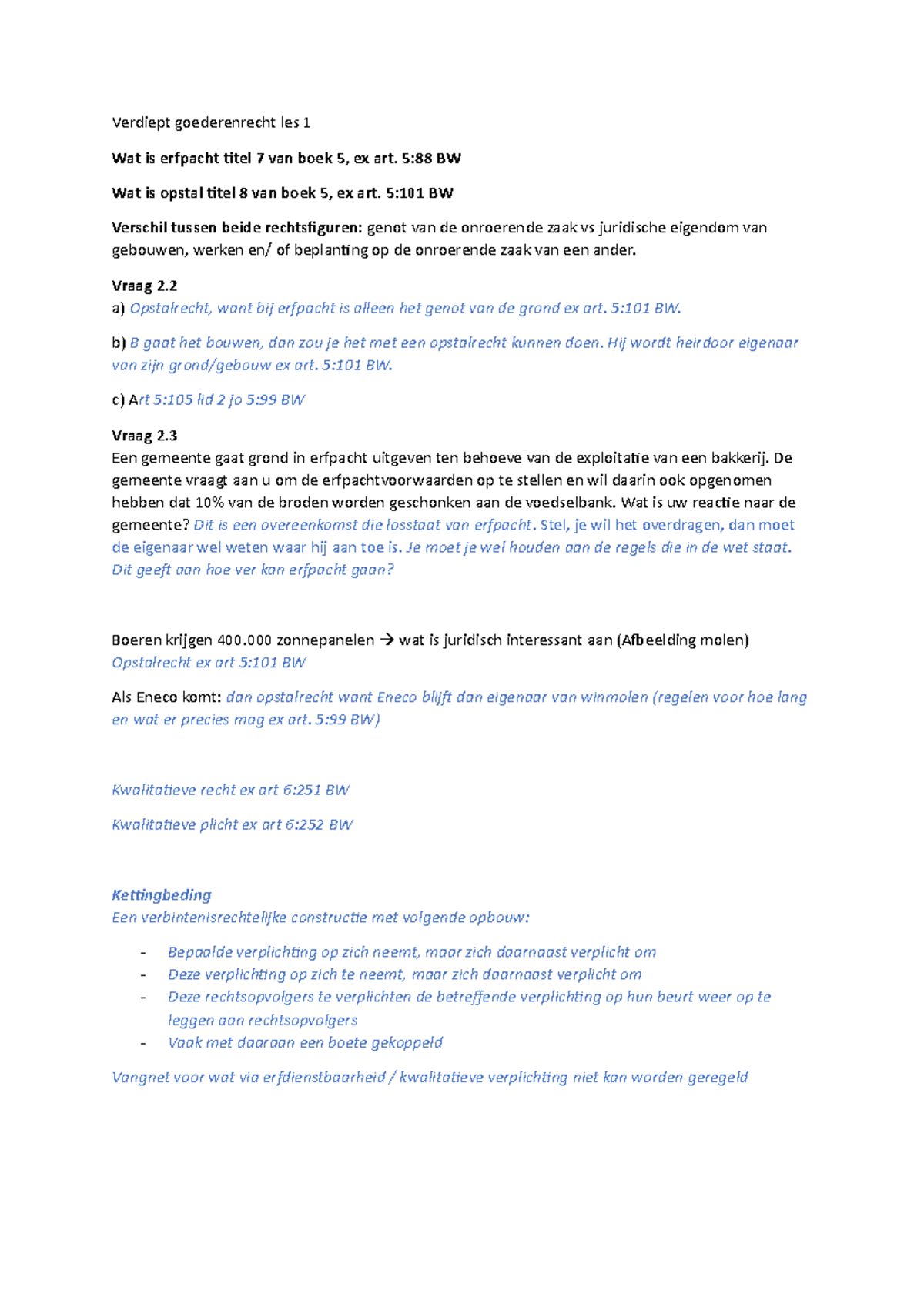 Goederenrecht Les 1 - College-aantekeningen 1 - Verdiept Goederenrecht ...