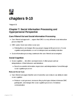Chapters 7-8 - chapters 7- Chapter 7: Social Information Processing and ...