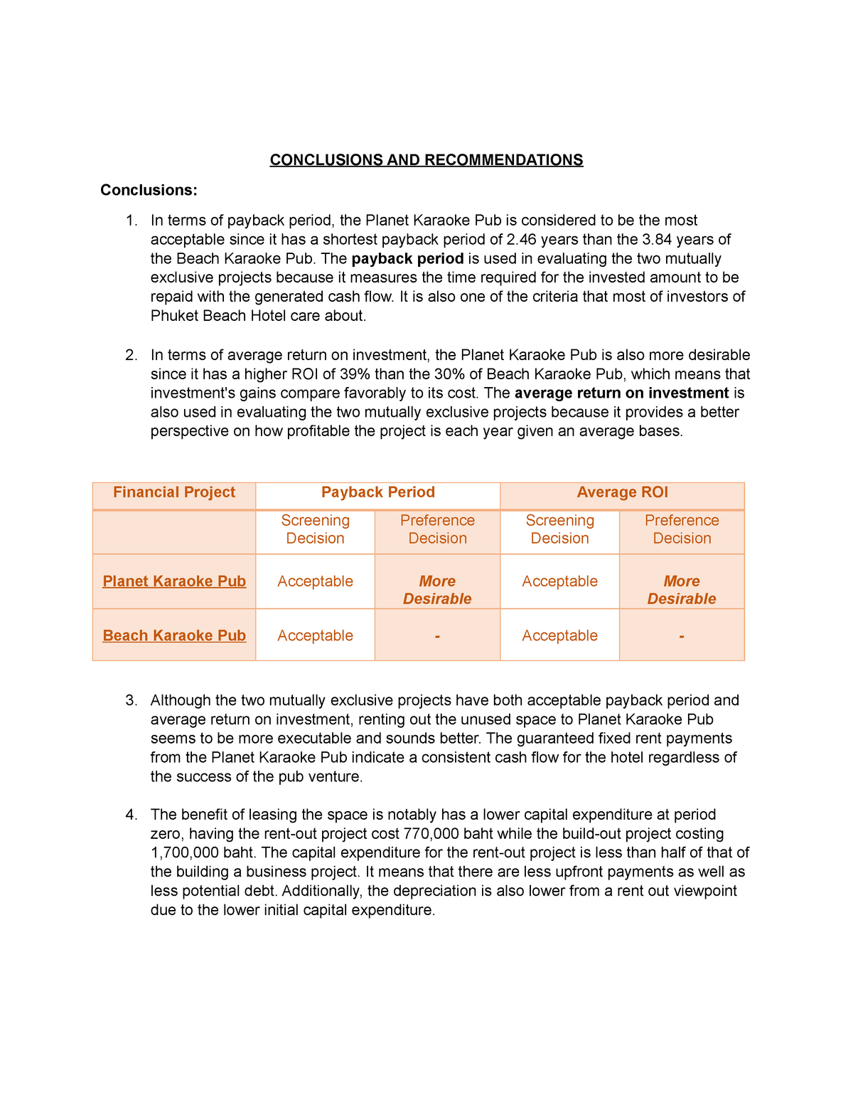 conclusion and recommendation for business plan