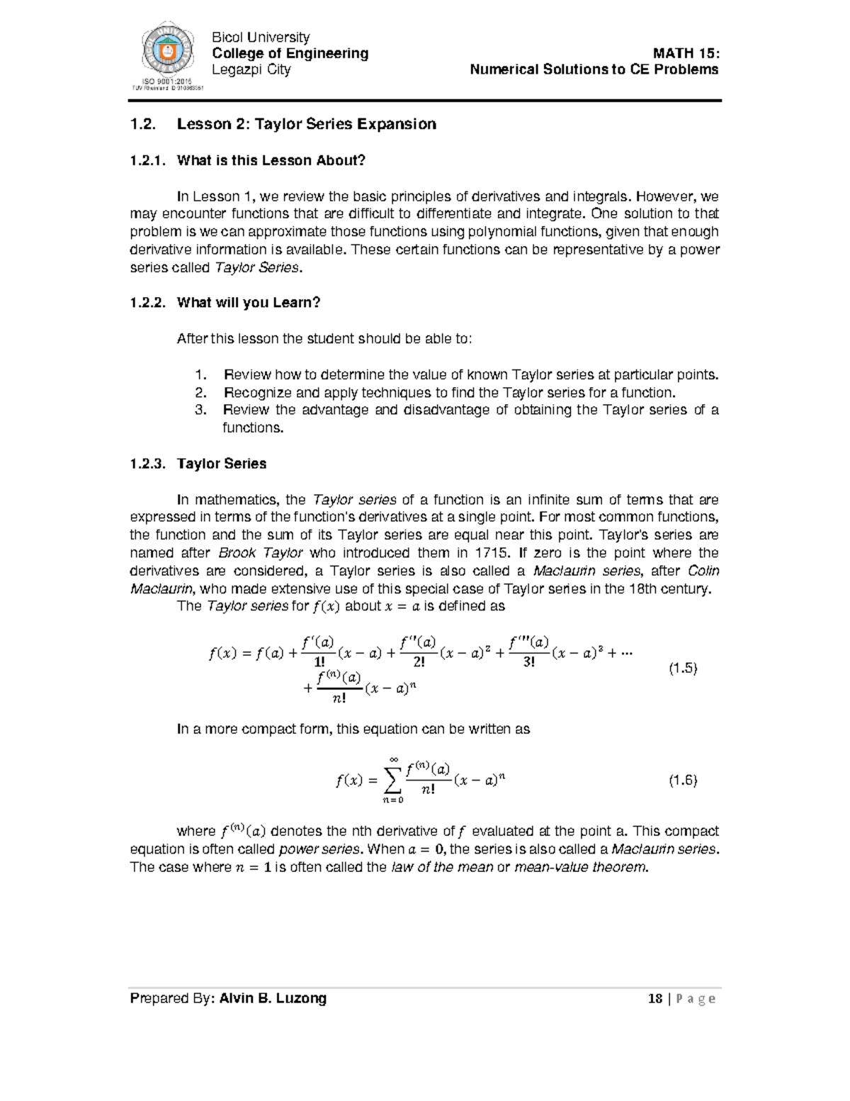 1.2-Taylor-Series-Expansion - Bicol University College of Engineering ...