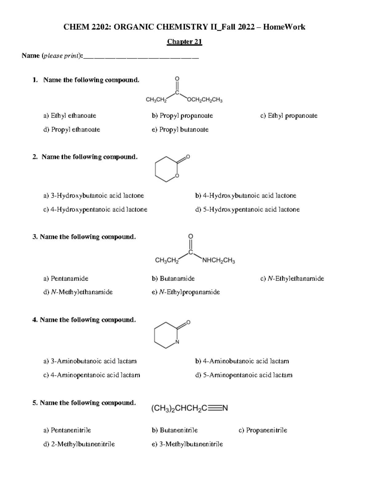 CHEM 2202 FALL 2022 - Home Work chapter 21 questions - CHEM 2202 ...