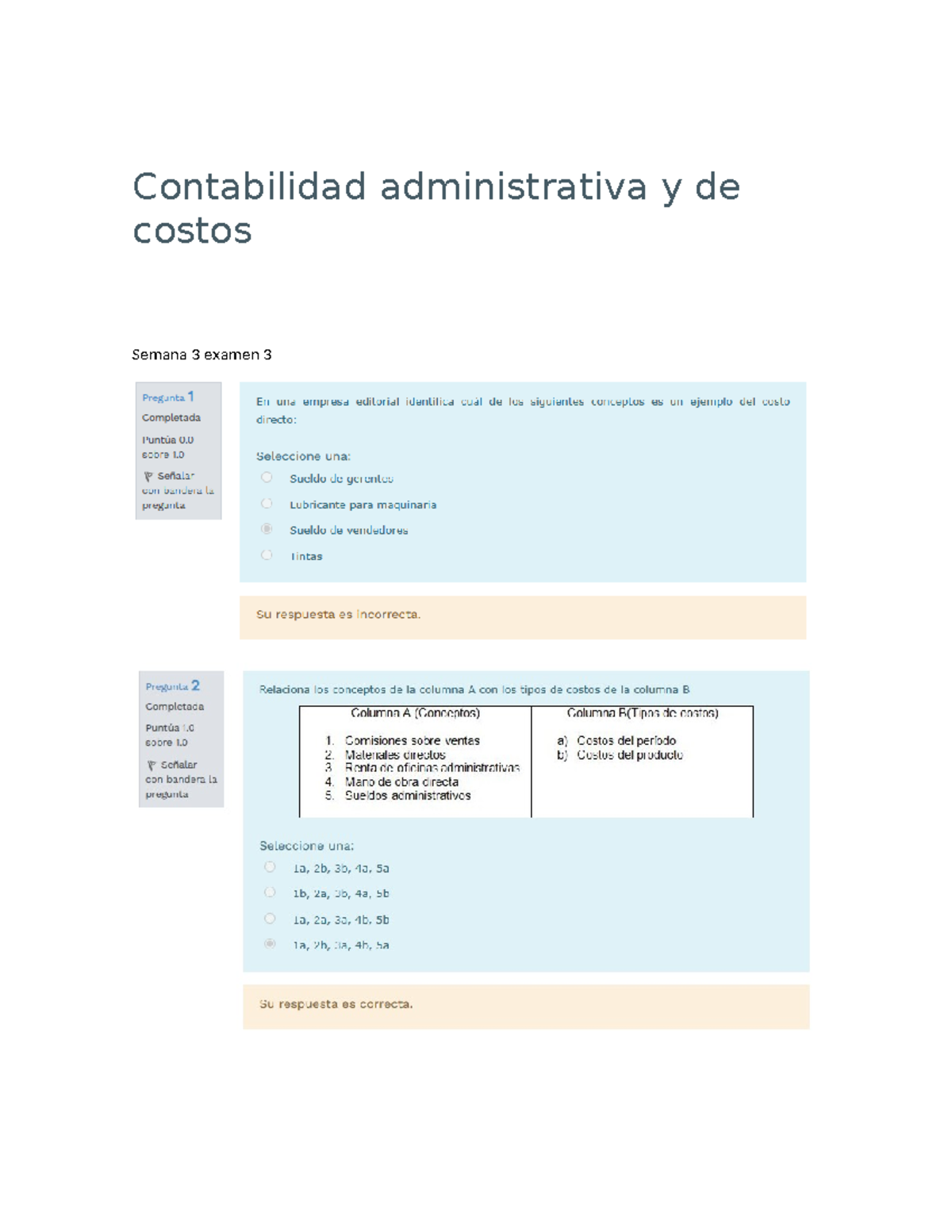 Contabilidad Administrativa Y De Costos Semana 3 Exam 3 - Studocu