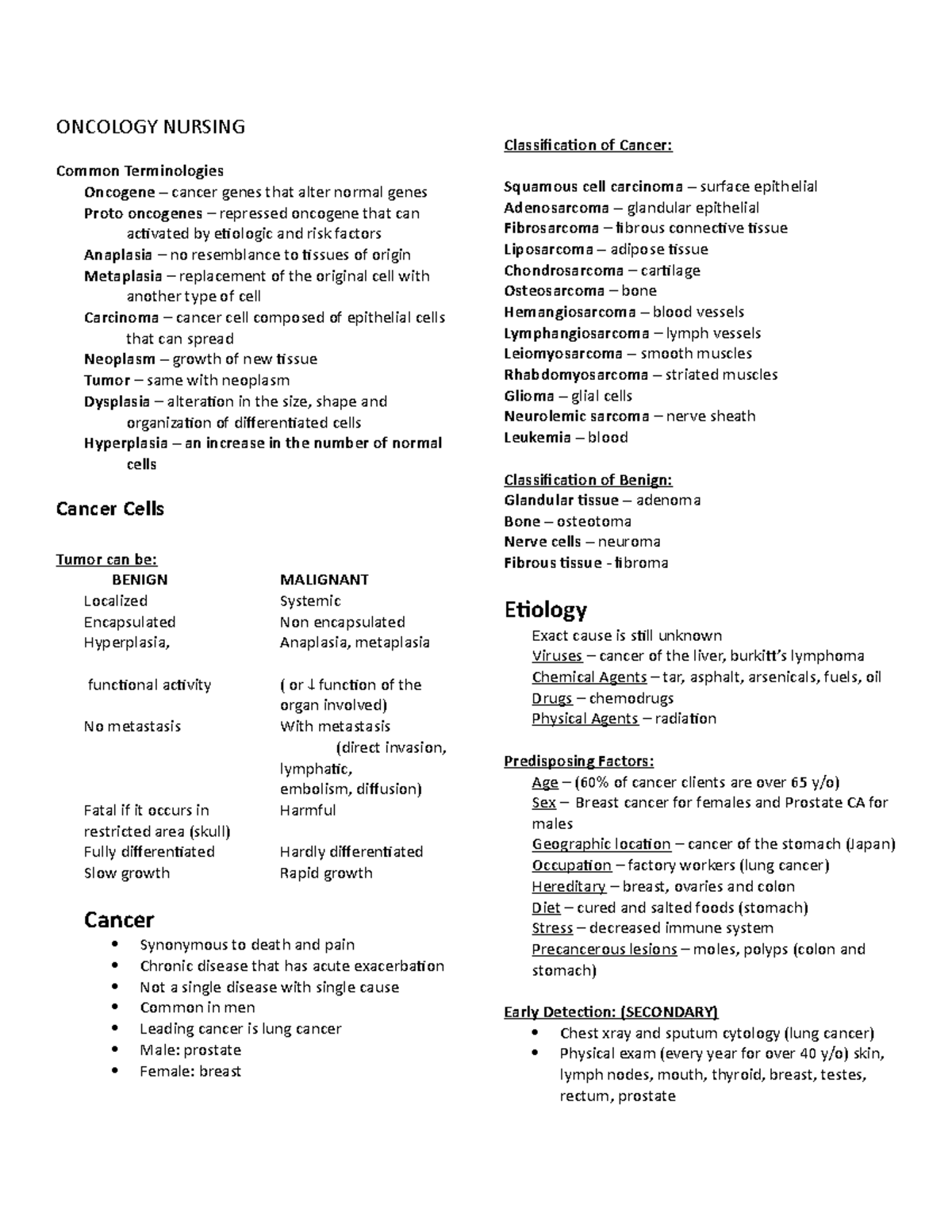 Oncology-Nursing - Oncology-Nursing - ONCOLOGY NURSING Common ...