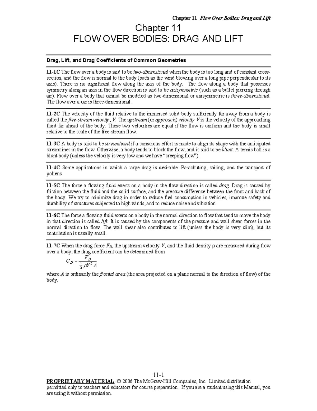 FM Sol Chap11-001 - fluid mechanics solutions - Chapter 11 FLOW OVER ...