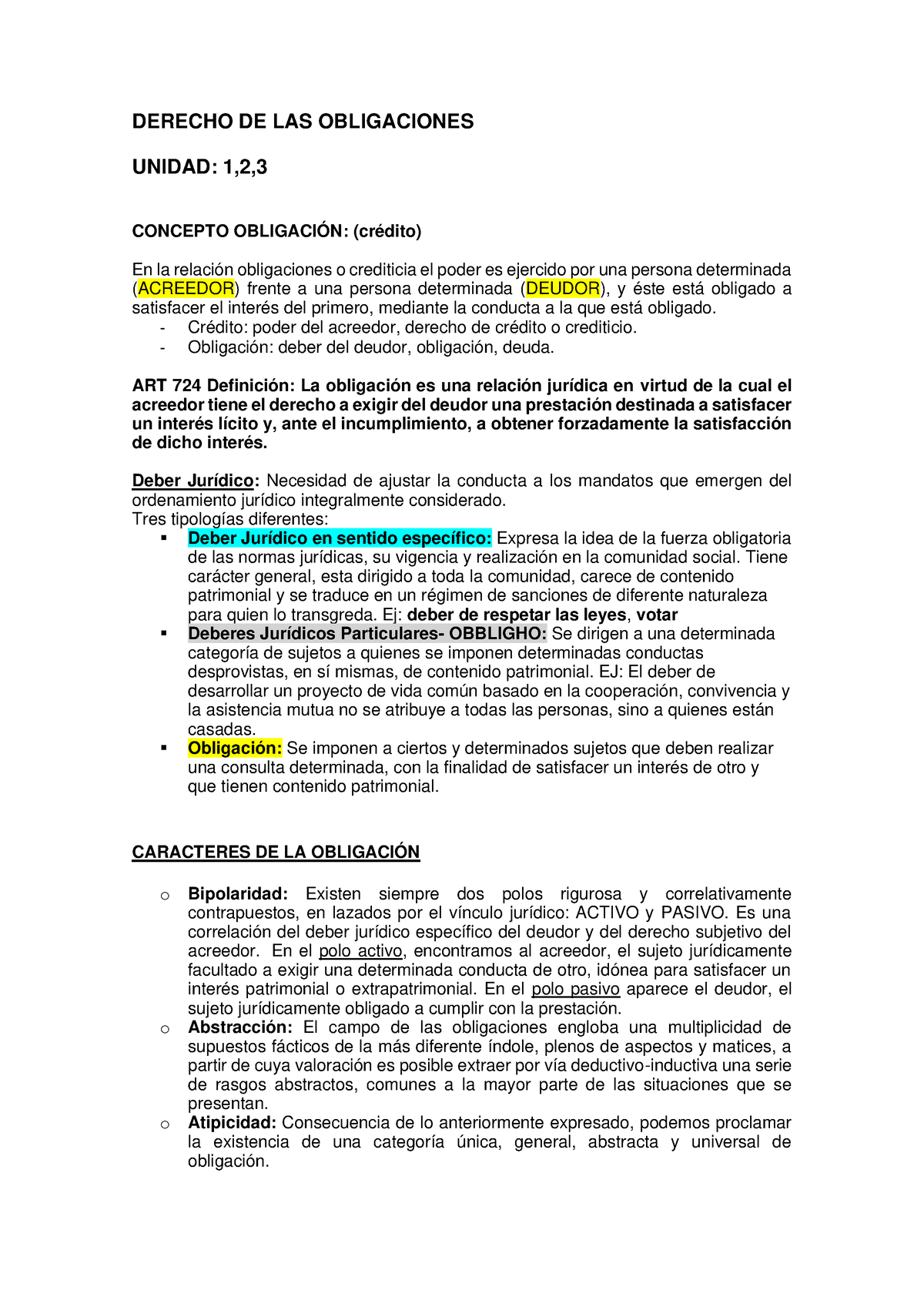 Derecho De Las Obligaciones 1,2,3 - DERECHO DE LAS OBLIGACIONES UNIDAD ...