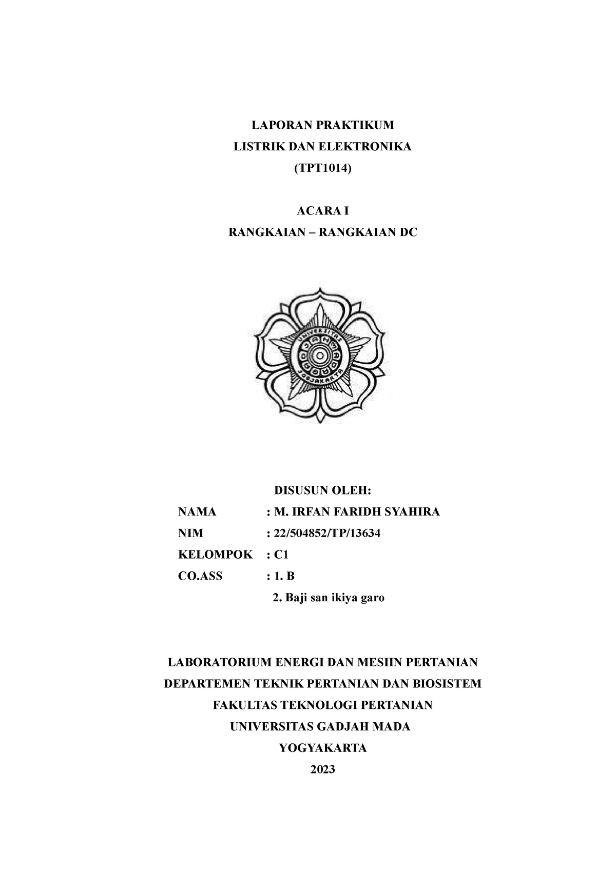 Laprak 1 Listrik Laporan Praktikum Listrik Dan Elektronika Tpt1014