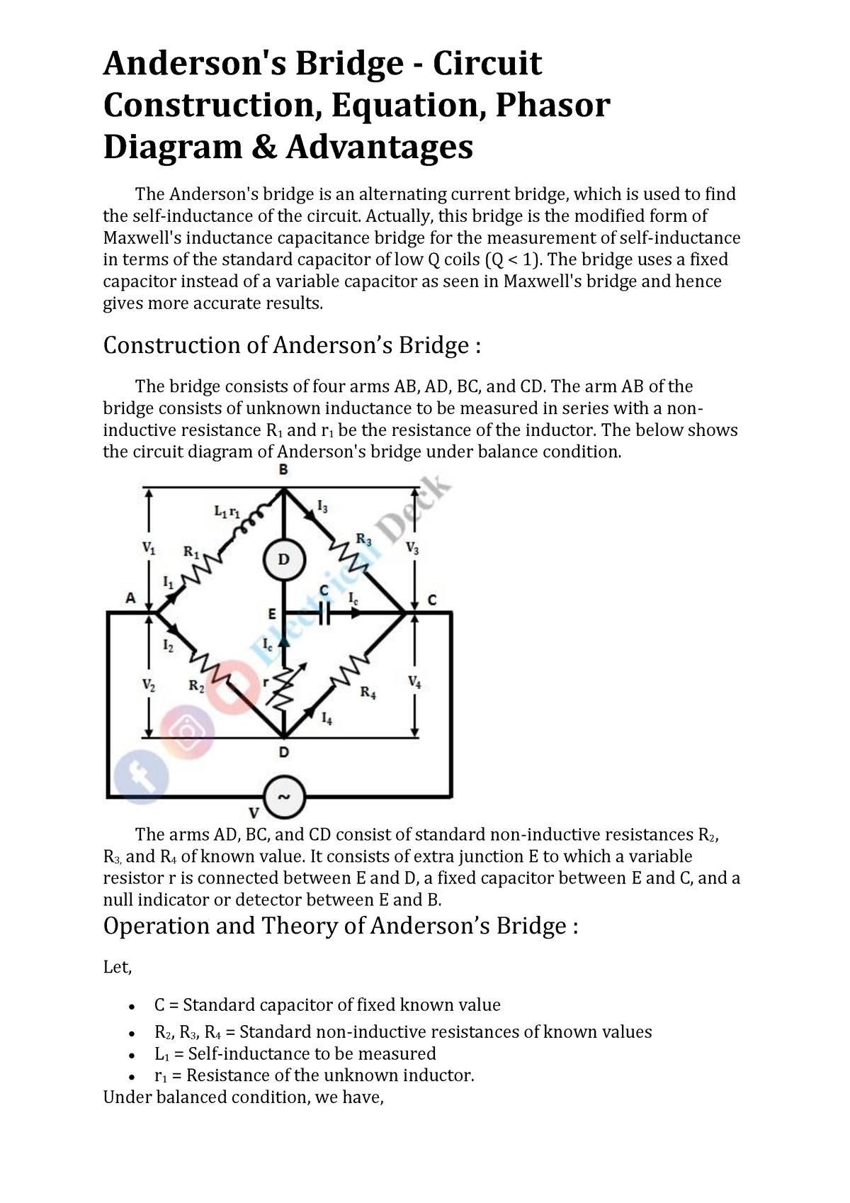 Andersons Bridge Actually This Bridge Is The Modified Form Of Maxwells Inductance 1598