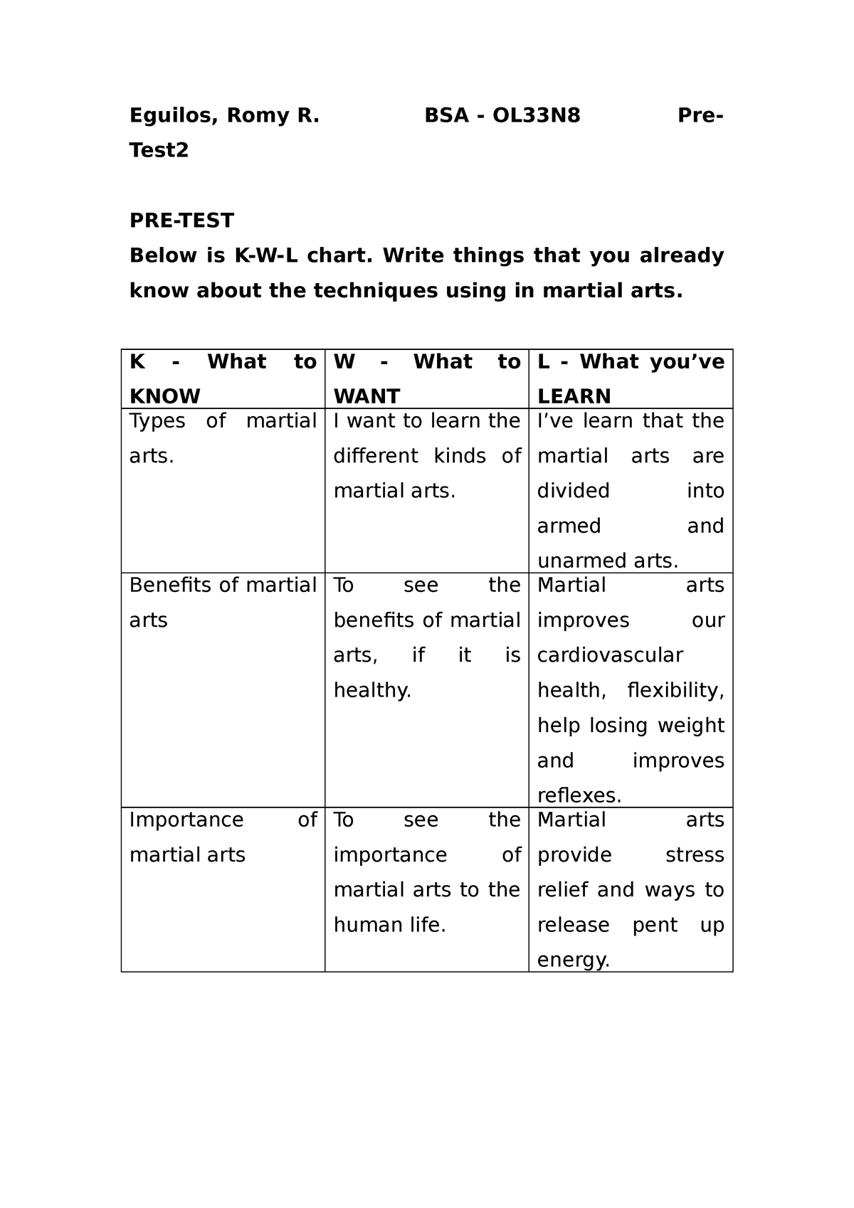 PE03 Pre Test 2 - Notes - Eguilos, Romy R. BSA - OL33N8 Pre- Test PRE ...