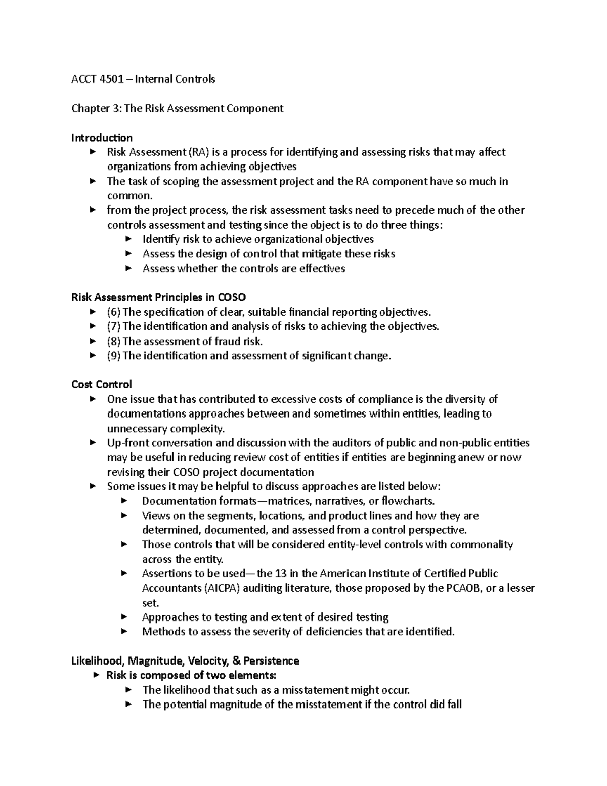 Internal Controls Chapter 3 Notes - ACCT 4501 – Internal Controls ...