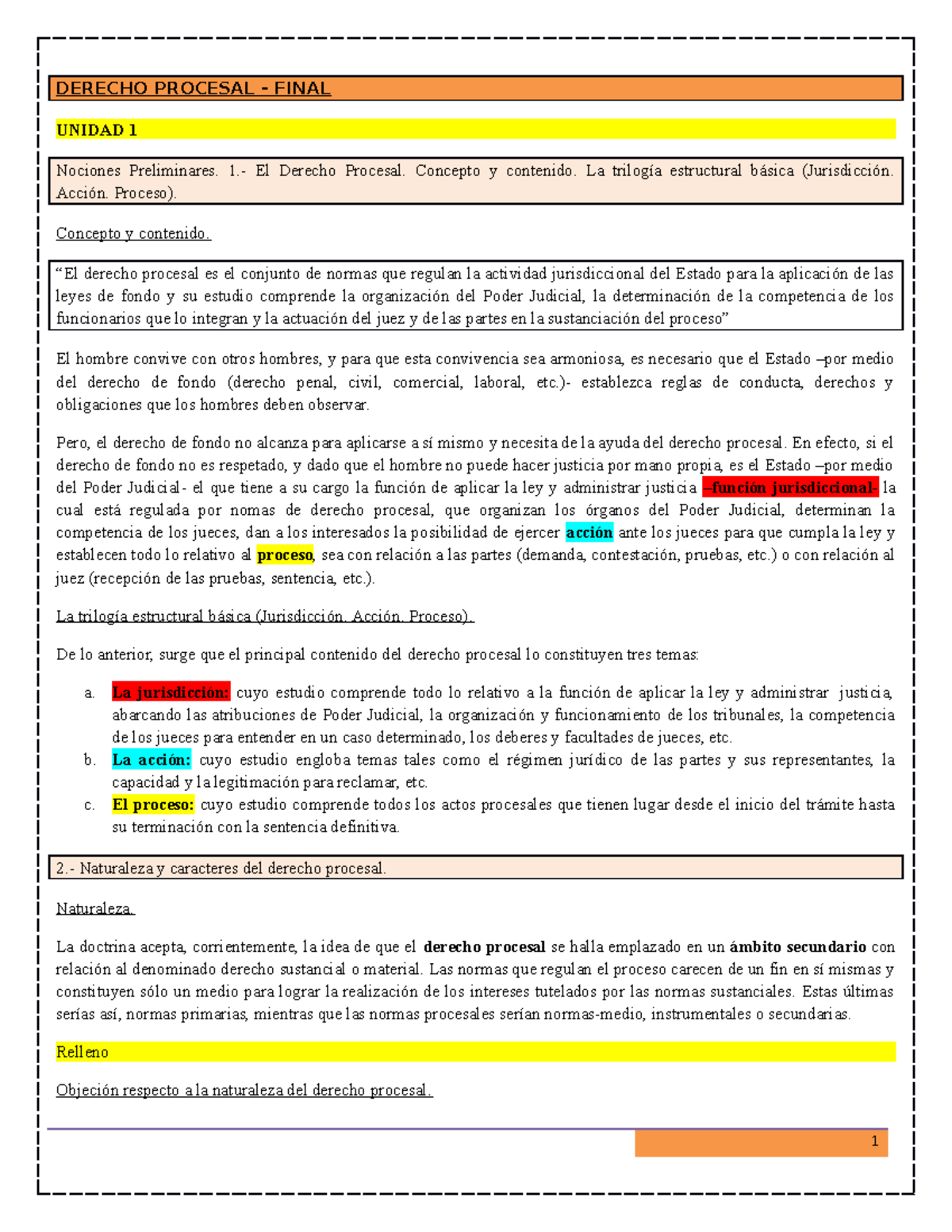 Derecho Procesal Final - DERECHO PROCESAL - FINAL UNIDAD 1 Nociones ...