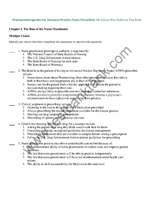 Pharm practice exam - Pharmacotherapeutics for Advanced Practice Nurse ...