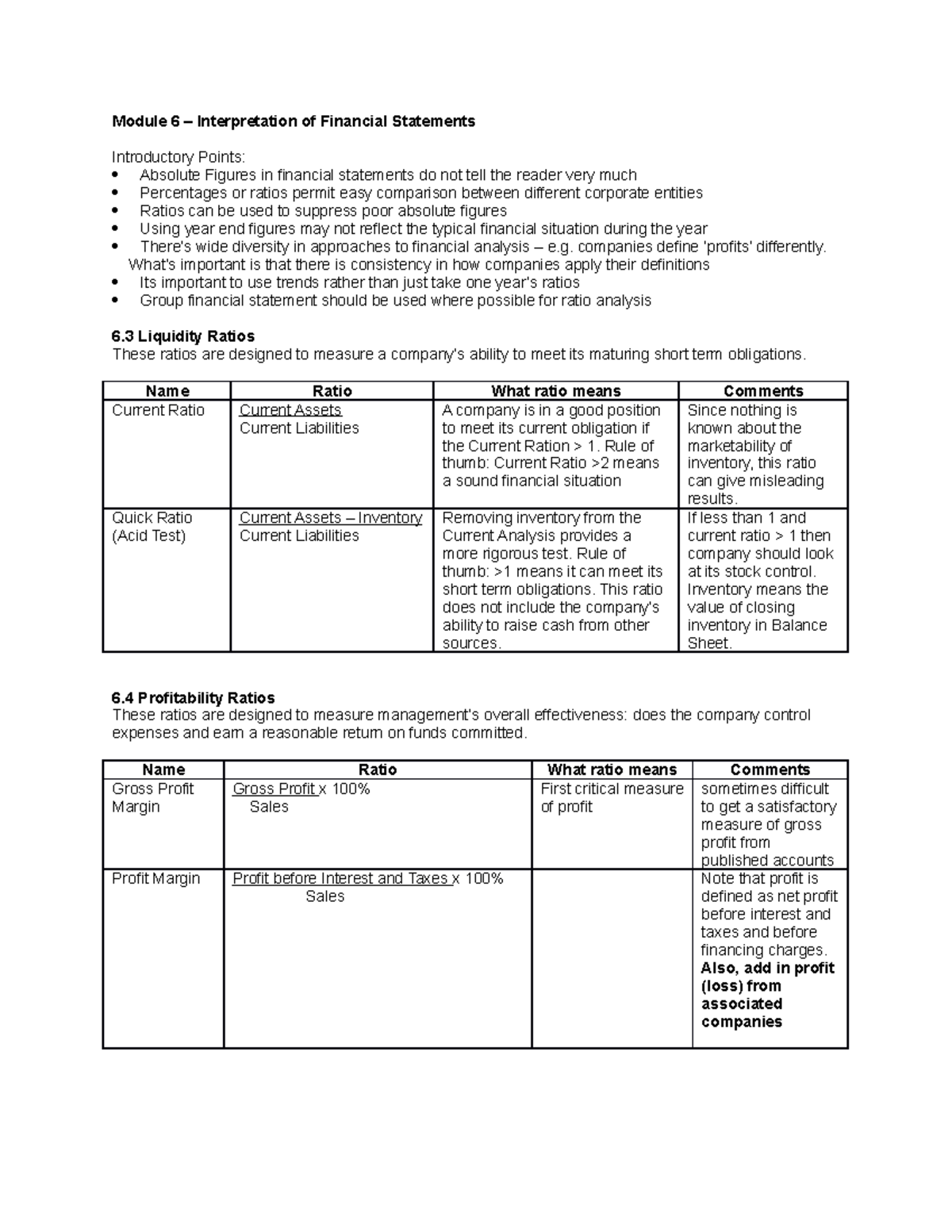 Ch6 Interpretation of Financial Statements - Module 6 – Interpretation ...