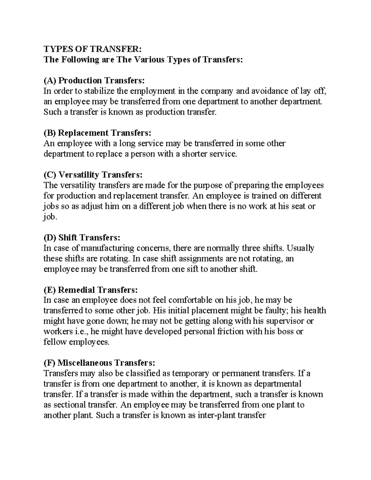 Types OF Transfer - lesson - TYPES OF TRANSFER: The Following are The ...
