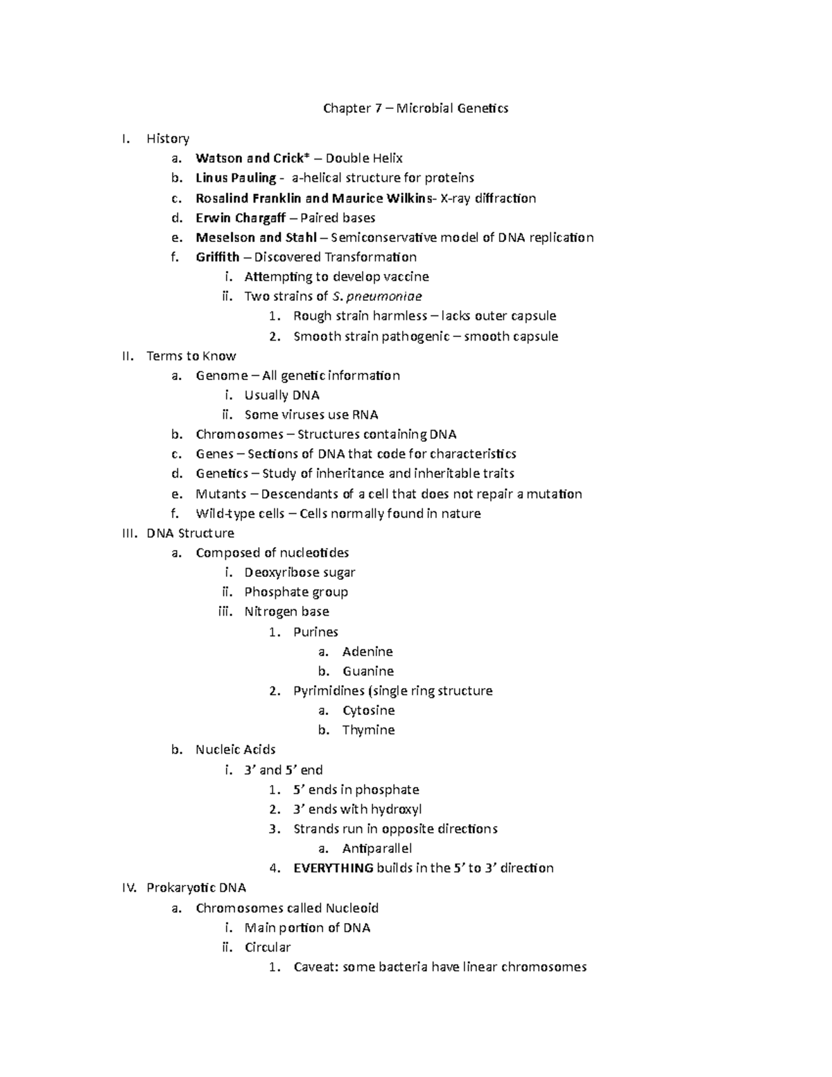 Microbiology - Chapter 7 - Chapter 7 – Microbial Genetics I. History A ...