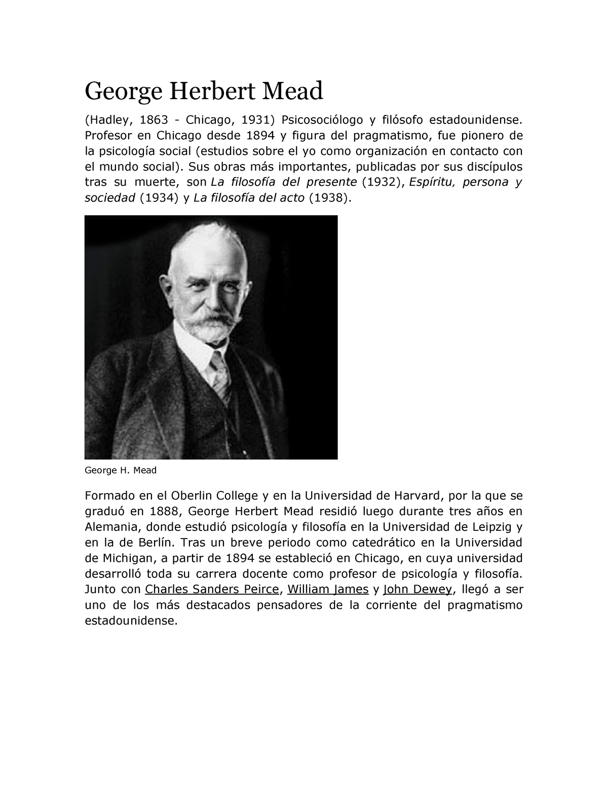 George Herbert Mead - Resumen Psicologia - George Herbert Mead (Hadley ...