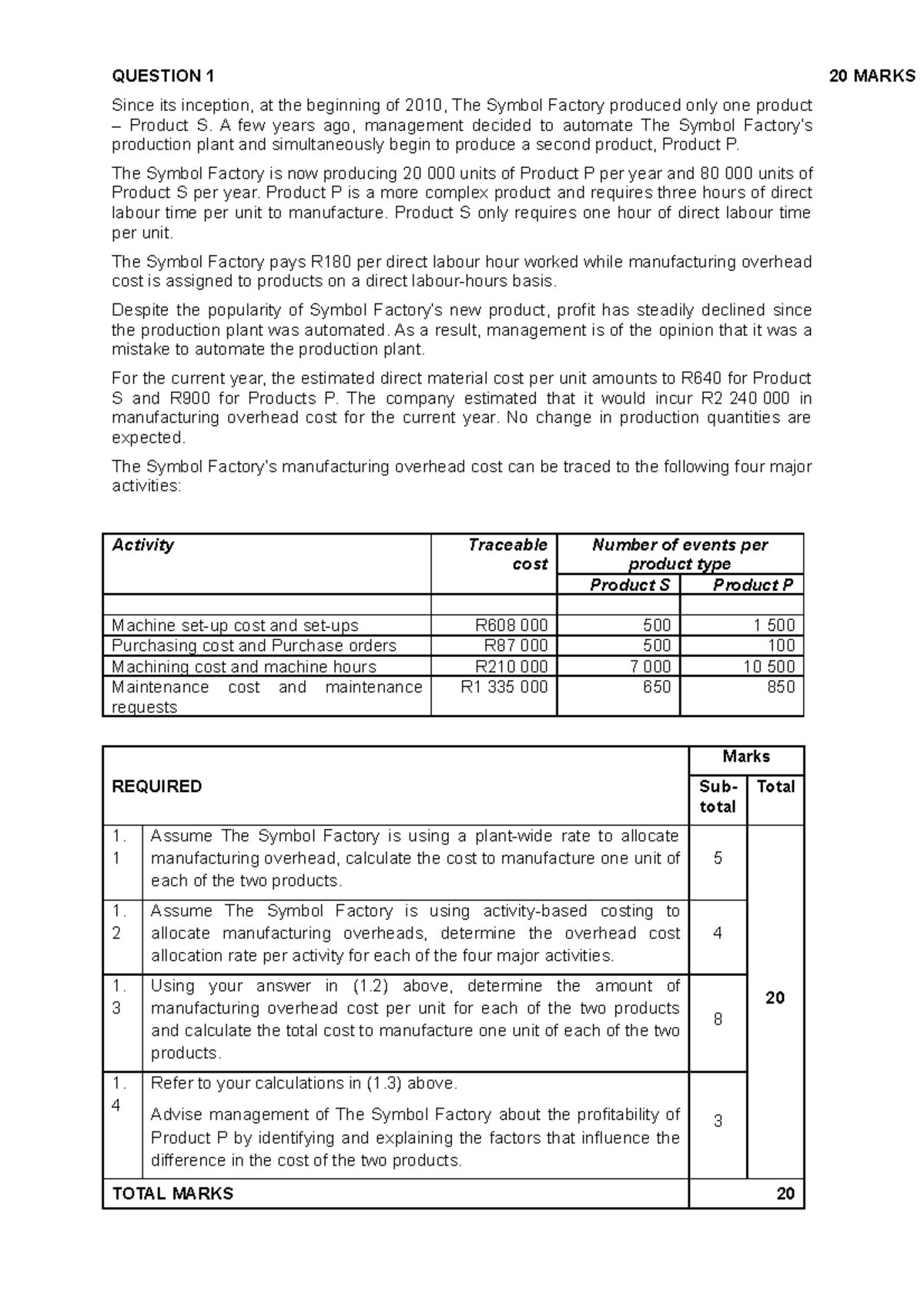 Question+1+ABC for the cost of accounting - QUESTION 1 20 MARKS Since ...