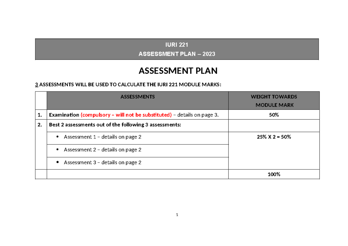 IURI 221- 2023 - Proposed Assessment plan - IURI 221 ASSESSMENT PLAN ...