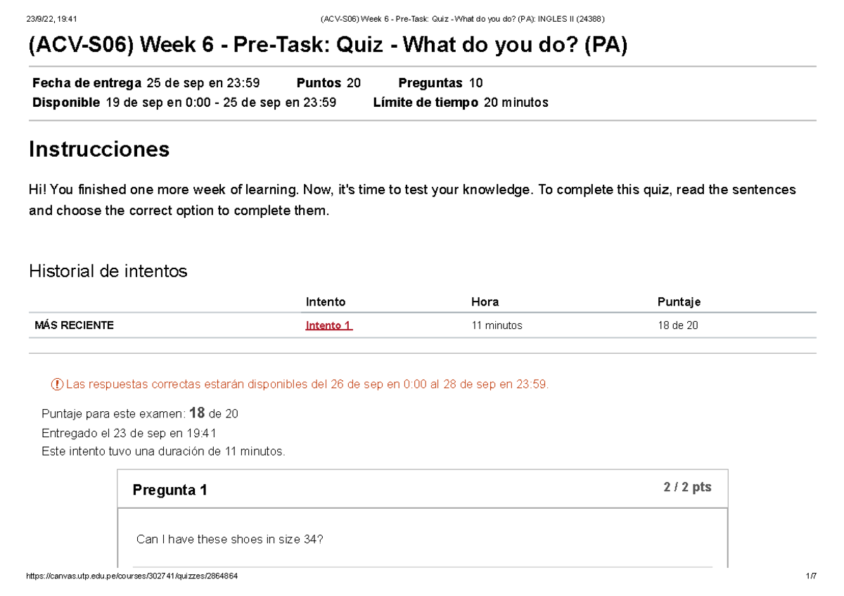 (ACV-S06) Week 6 - Pre-Task Quiz - What do you do (PA) Ingles II (24388 ...