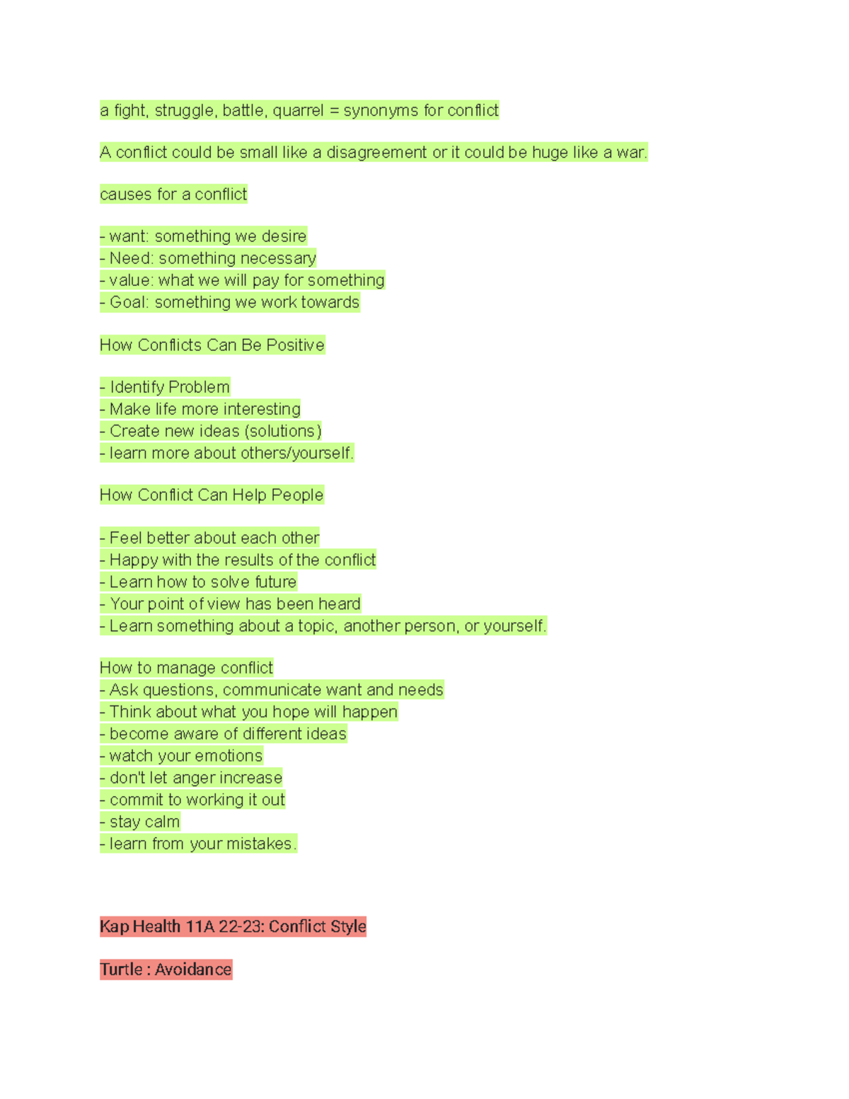 Untitled document Health notes a fight, struggle, battle, quarrel