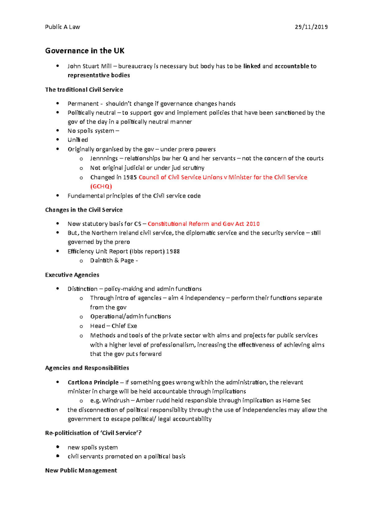Public Law: Governance in the UK lecture notes - Governance in the UK ...