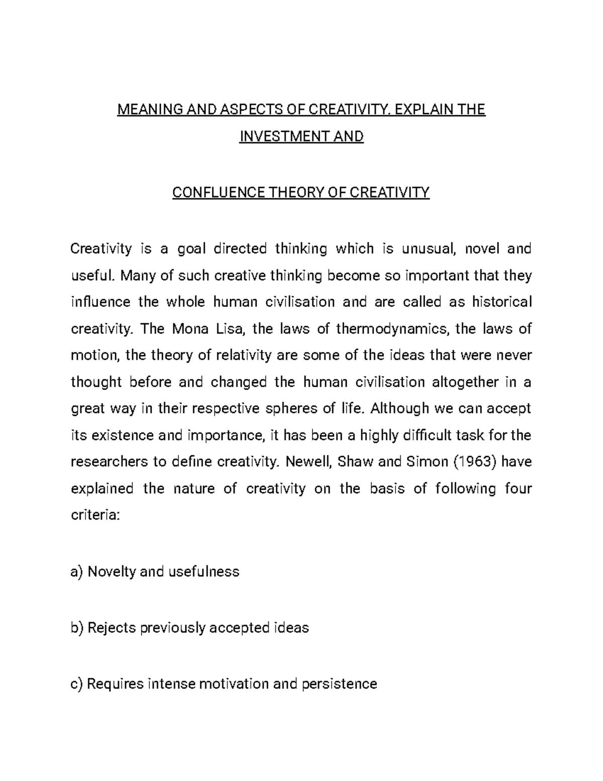 Investment AND Confluence Theory OF Creativity.. meaning of creativity ...