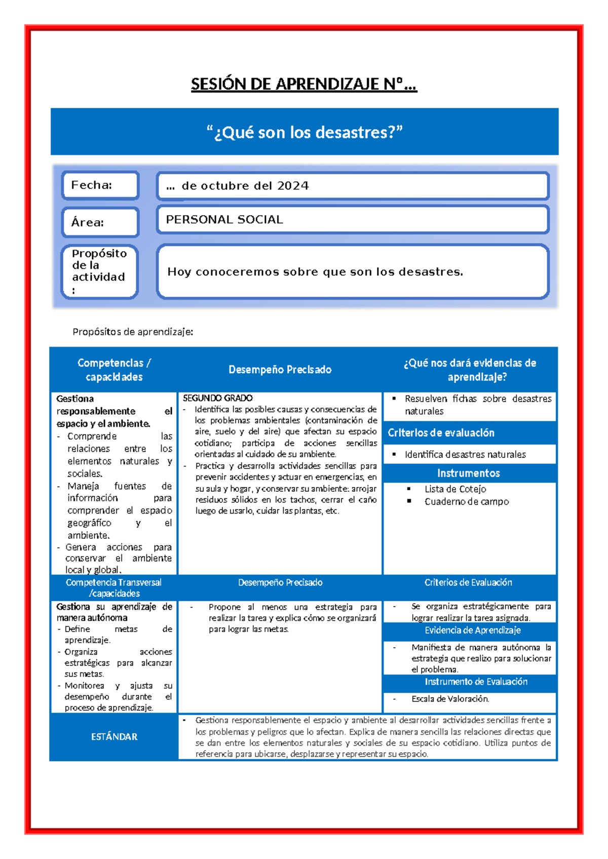01 DE Octubre - Personal - Segundo Grado - SESIÓN DE APRENDIZAJE Nº ...