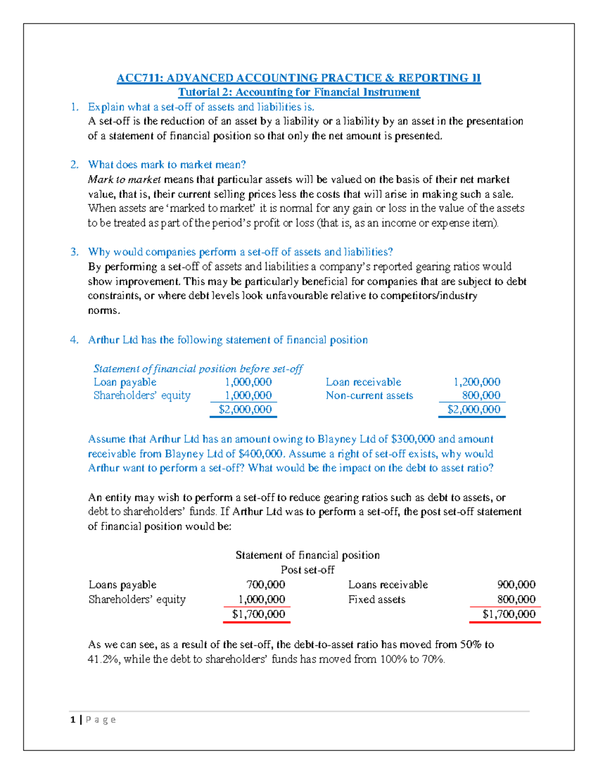 ACC711 Tutorial 2 Solution - ACC711: ADVANCED ACCOUNTING PRACTICE ...
