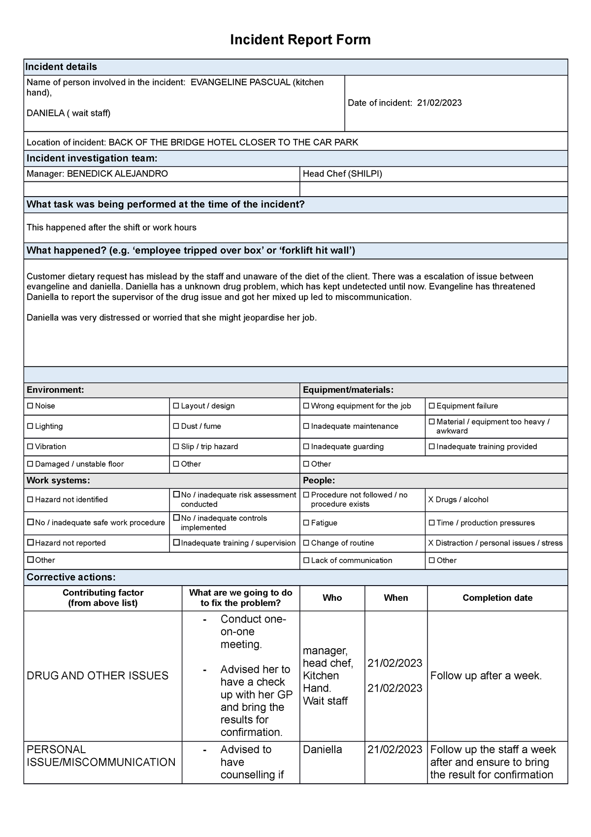 Incident Report 2 - cert 4 - Incident Report Form Incident details Name ...