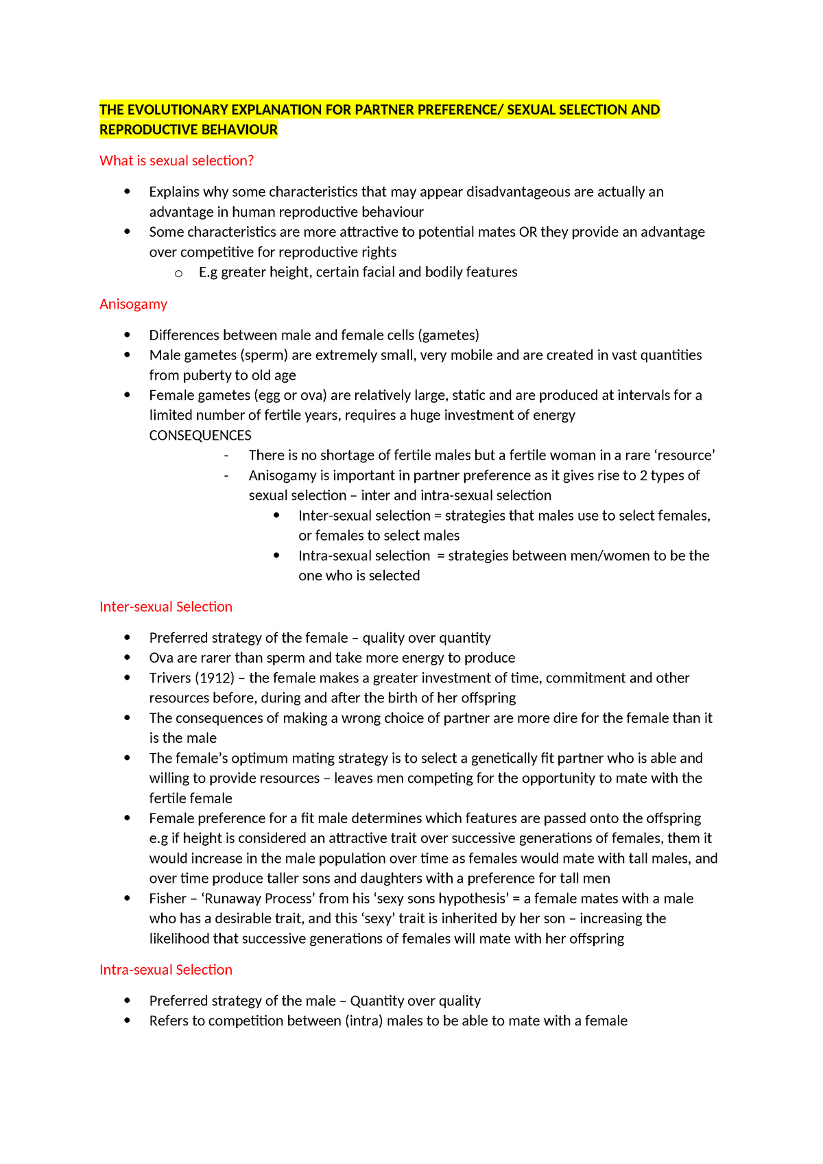 The Evolutionary Explanation for Partner Preference Notes - THE ...