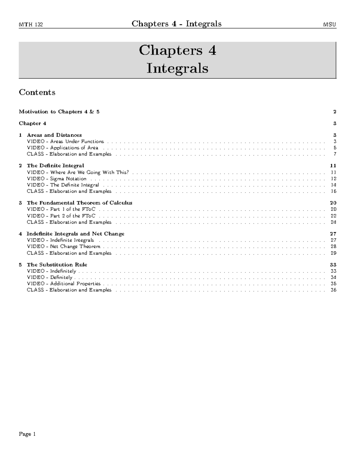 Chapter 4 - MTH 132 - Integrals - Chapters Motivation to Chapters 4 ...