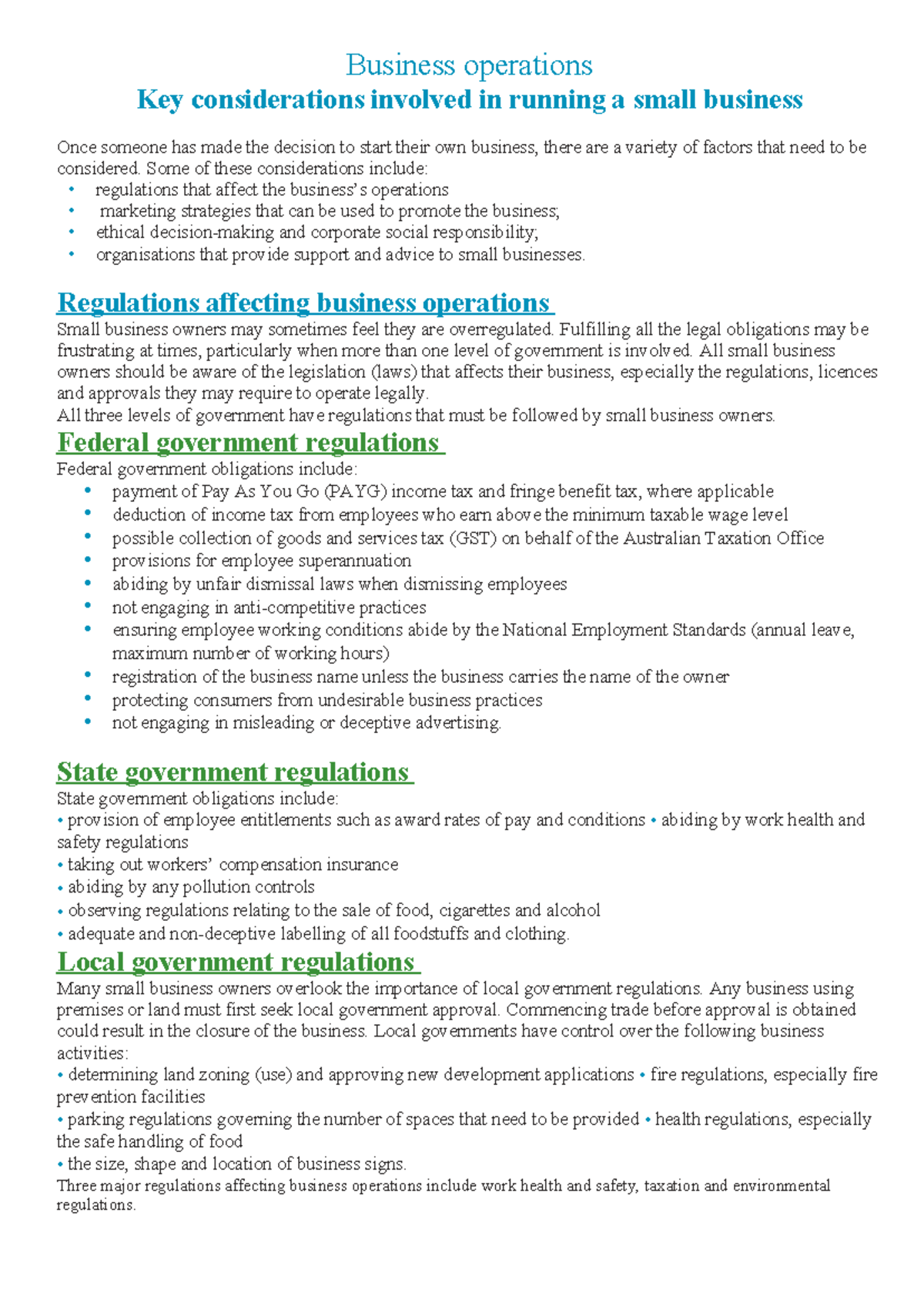 Business operations - Key considerations - Regulations and Laws ...