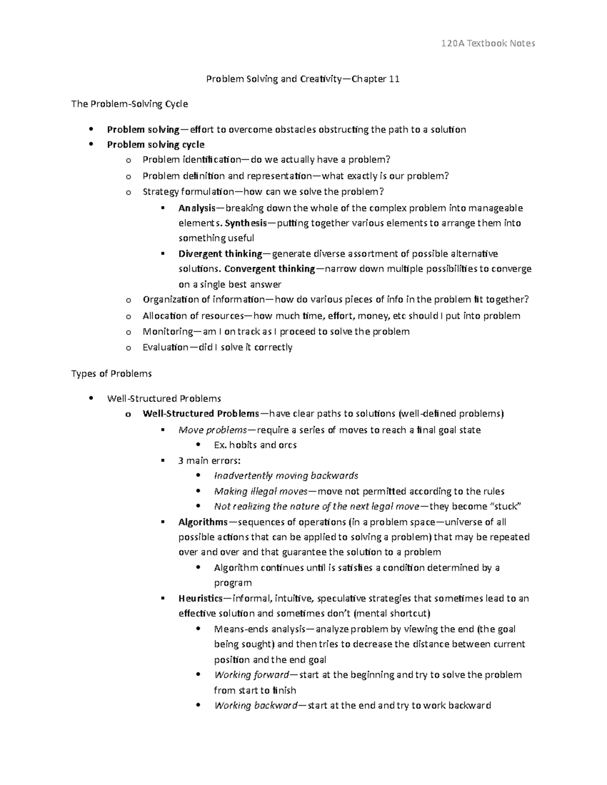 chapter 11 problem solving and creativity