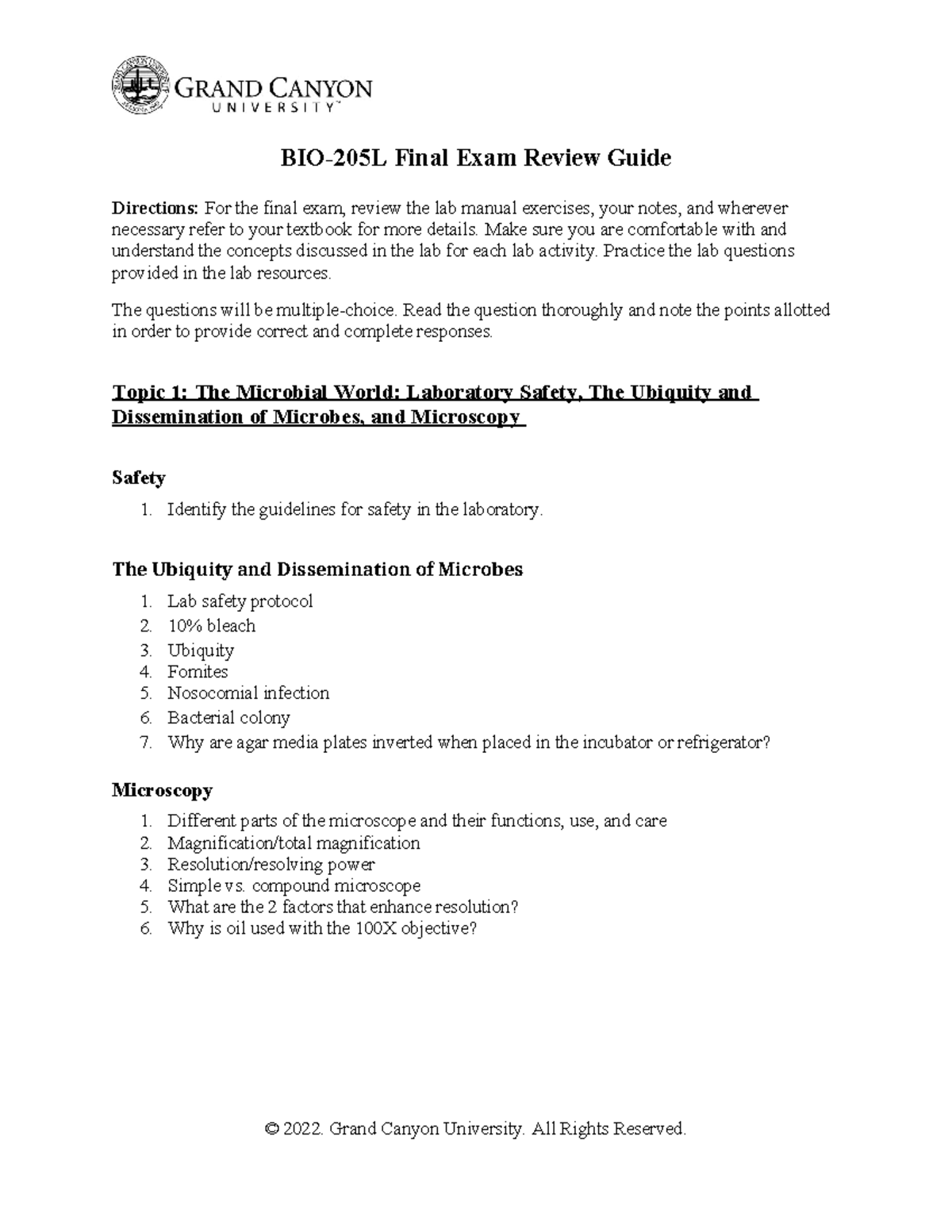 BIO 205L RS Final Exam Review Guide - BIO-205L Final Exam Review Guide ...